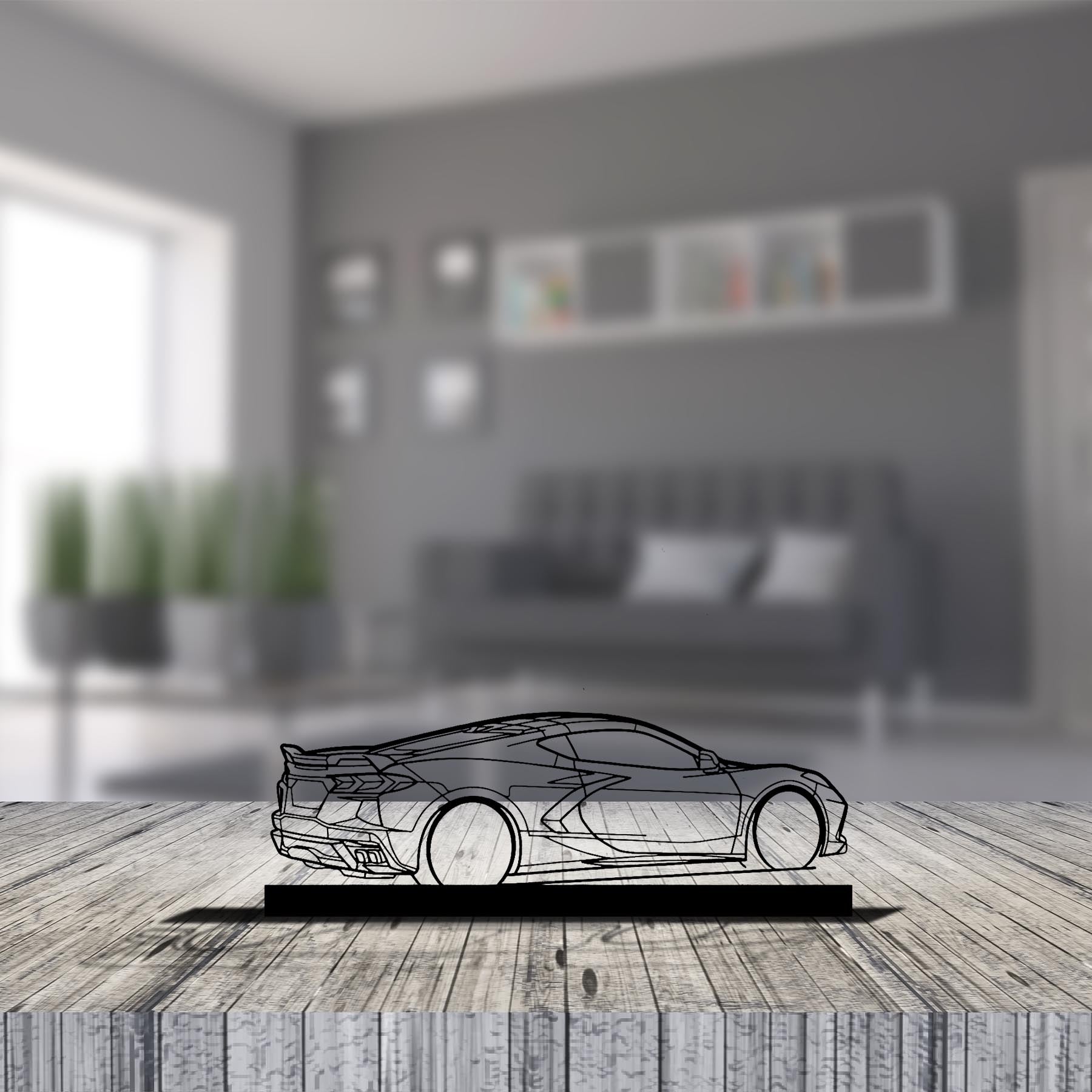 Corvette C8 Back Angle Silhouette Metal Art Stand