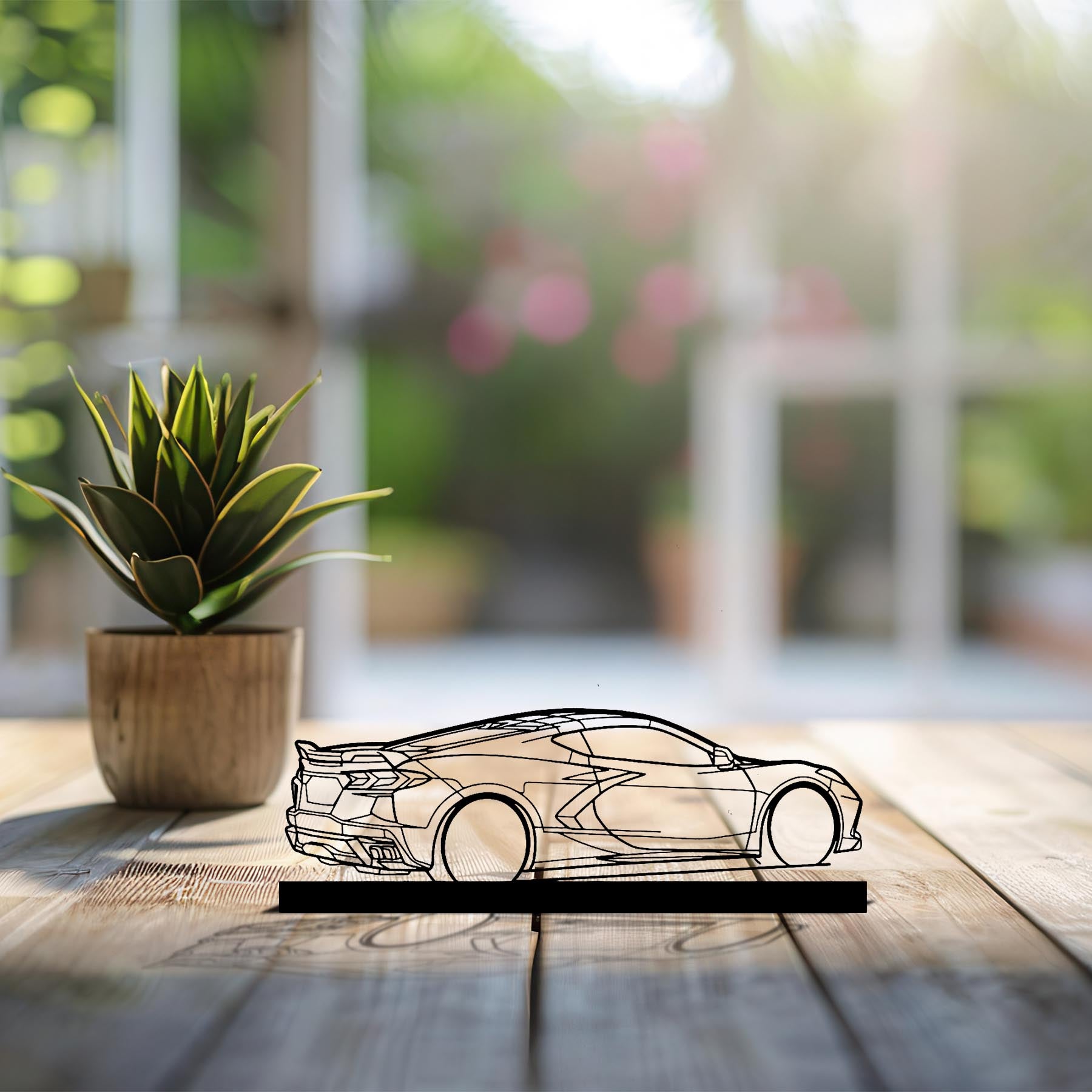 Corvette C8 Back Angle Silhouette Metal Art Stand