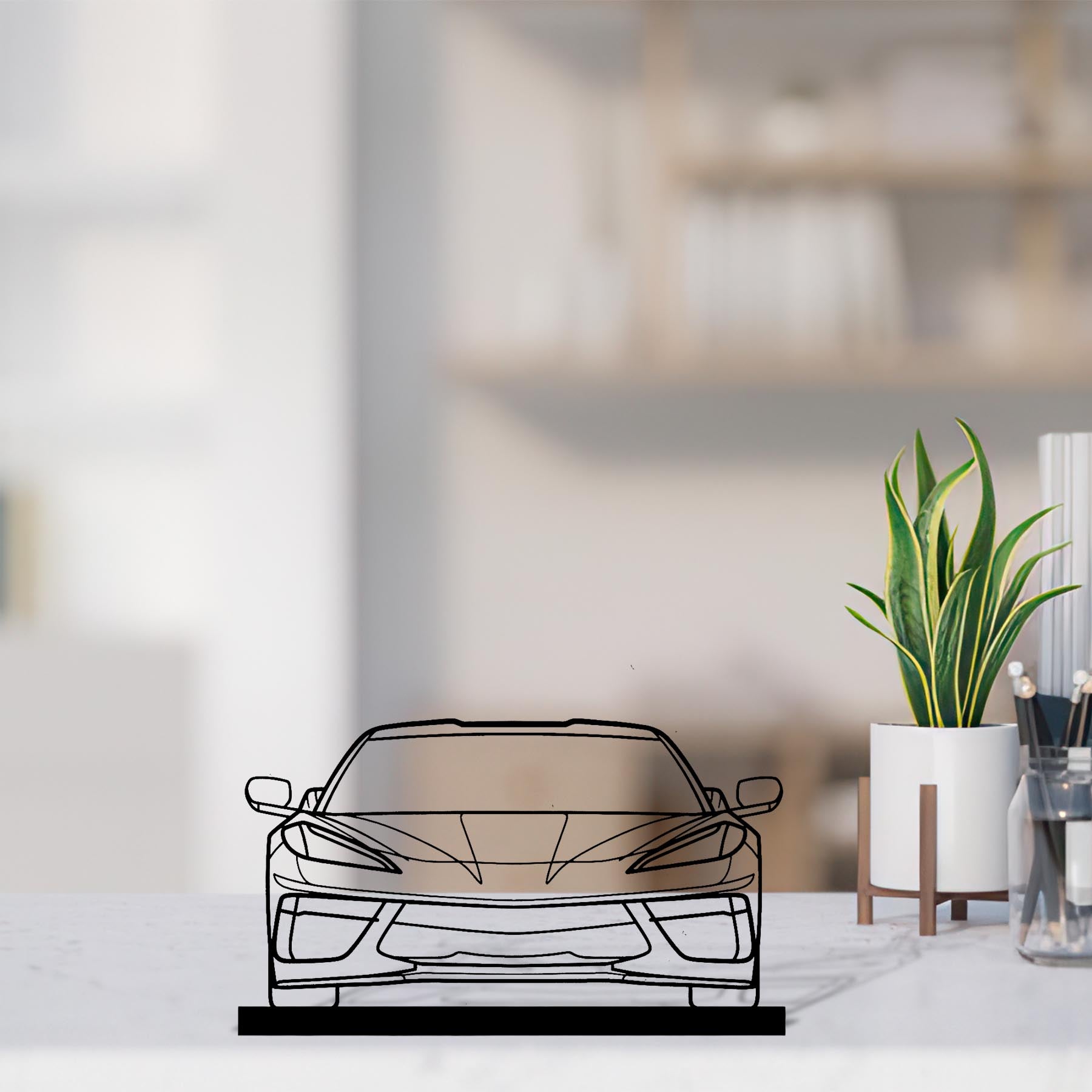 Corvette C8 Front Silhouette Metal Art Stand