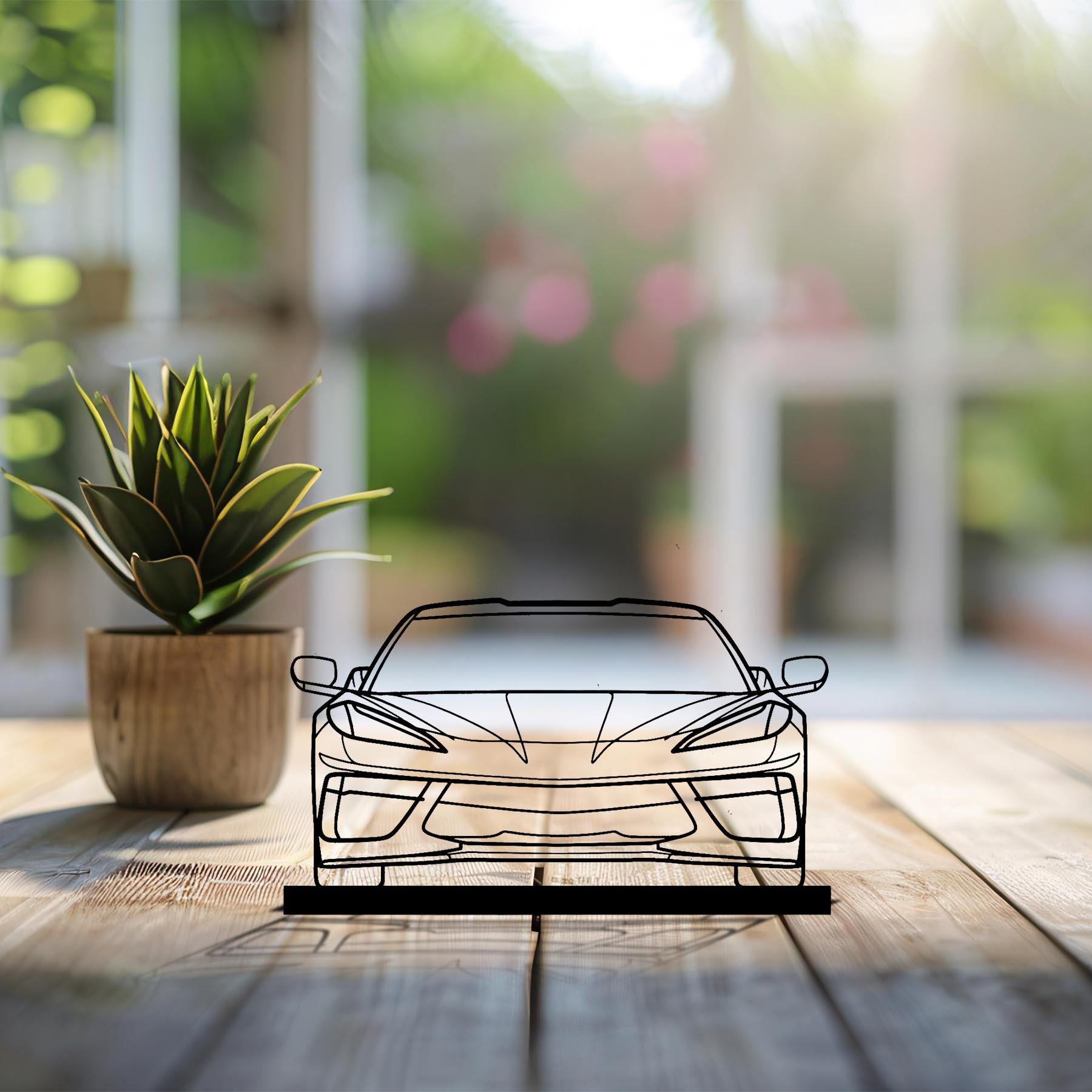 Corvette C8 Front Silhouette Metal Art Stand