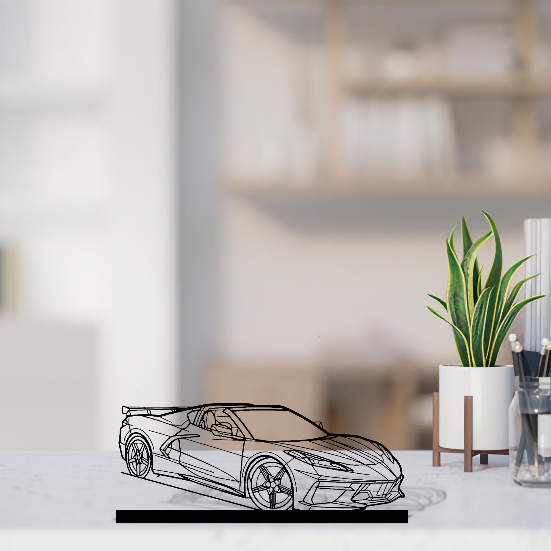 Corvette C8 HTC Angle Silhouette Metal Art Stand