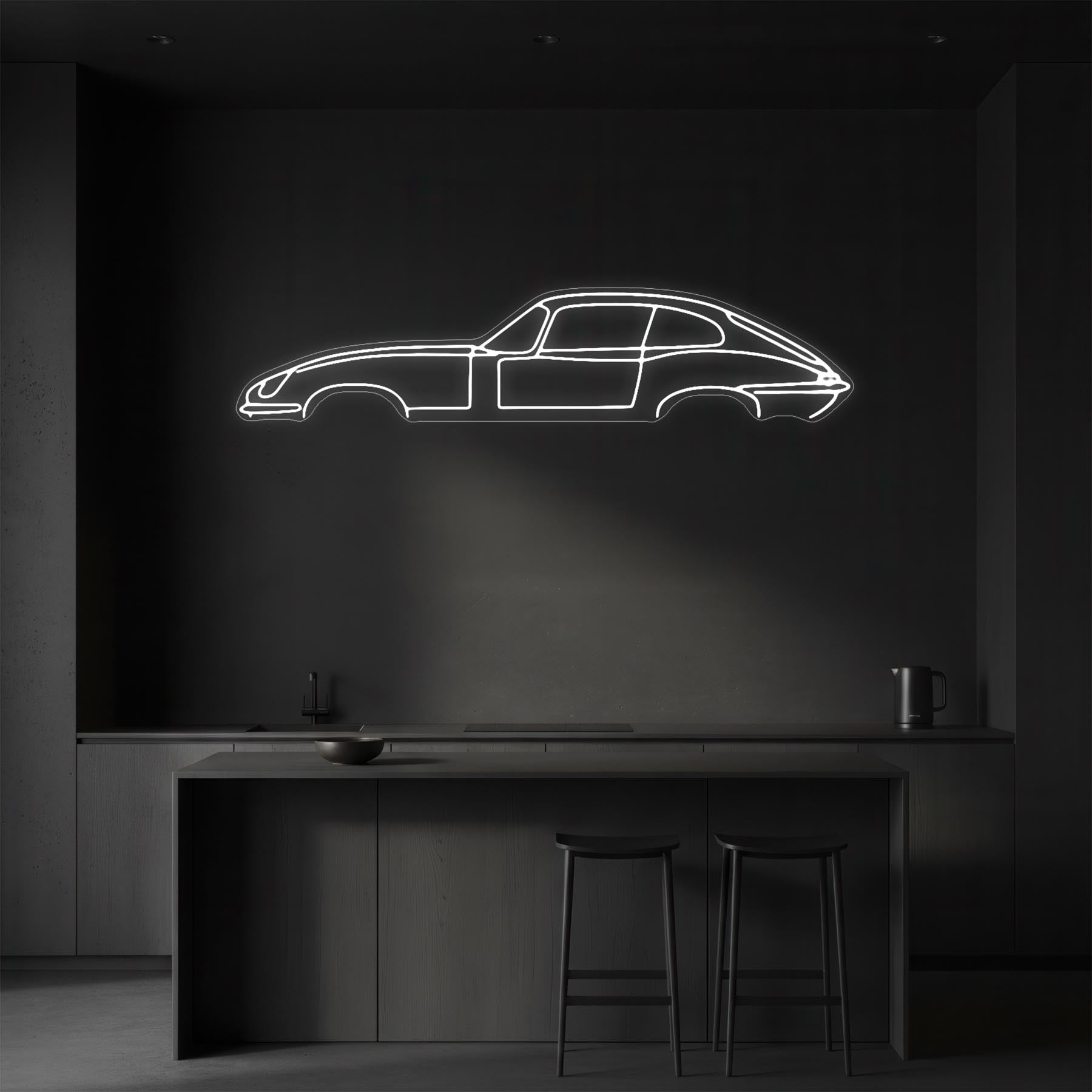 E Type Coupe Neon Silhouette