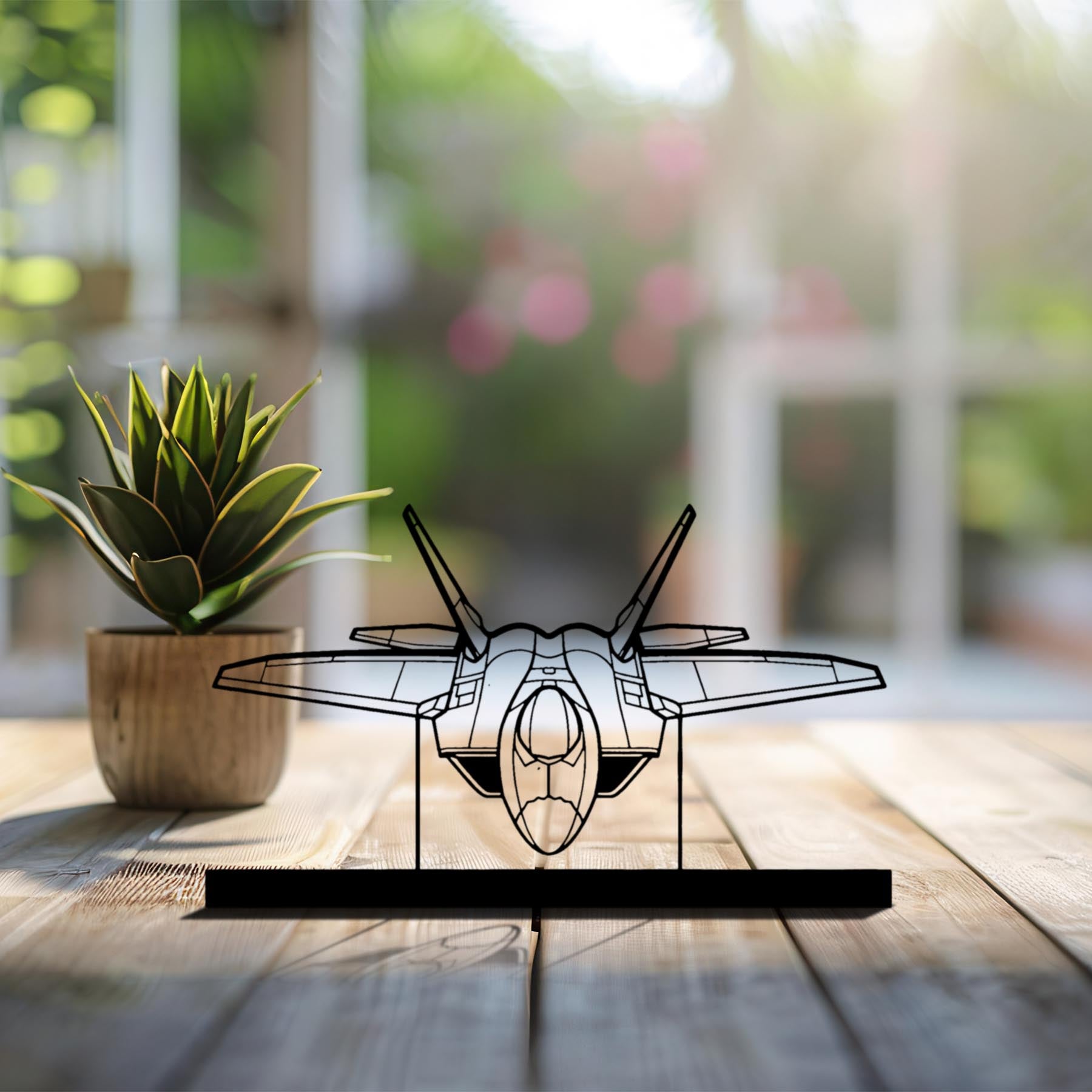 F-22 Raptor Angle Silhouette Metal Art Stand