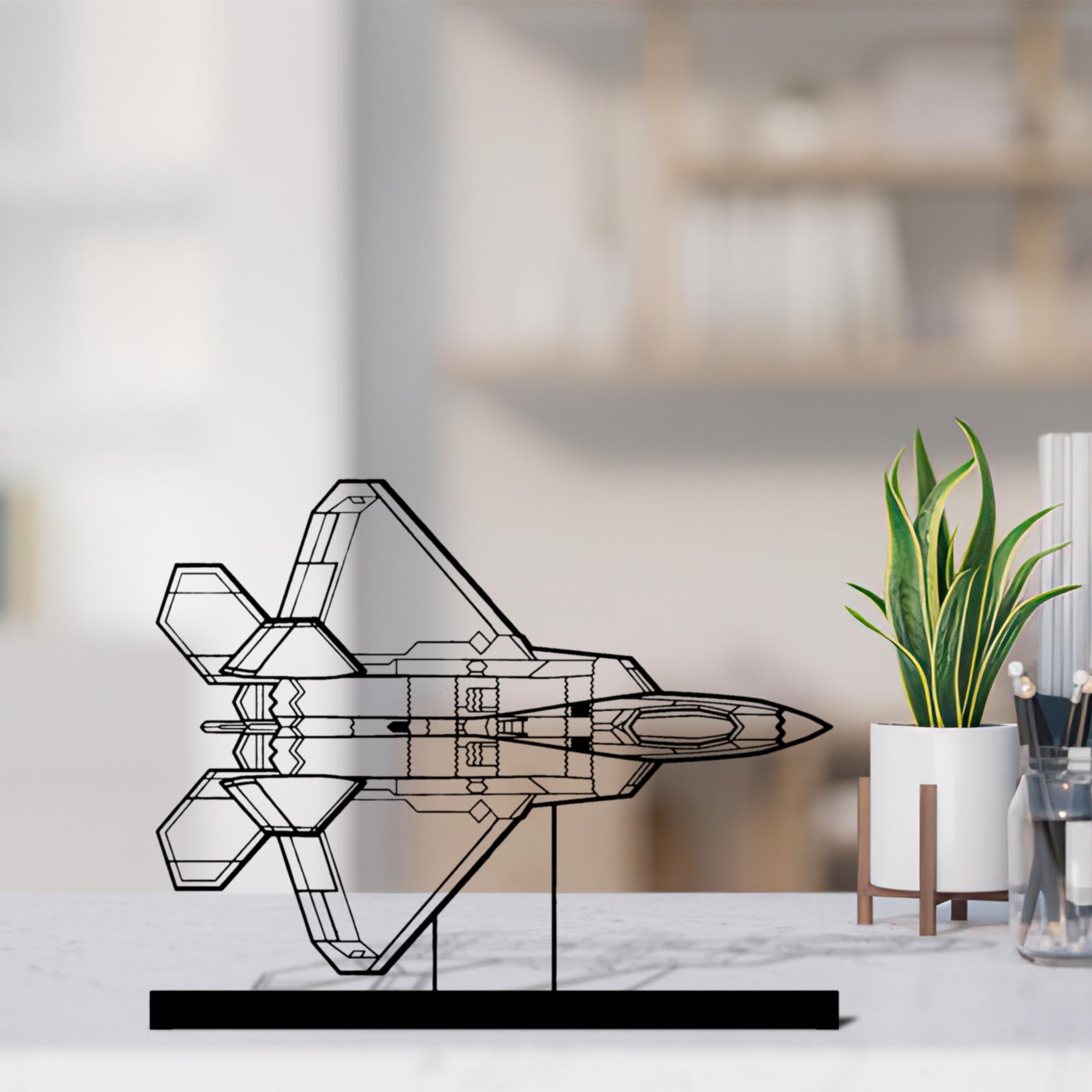 F-22 Raptor Top Silhouette Metal Art Stand