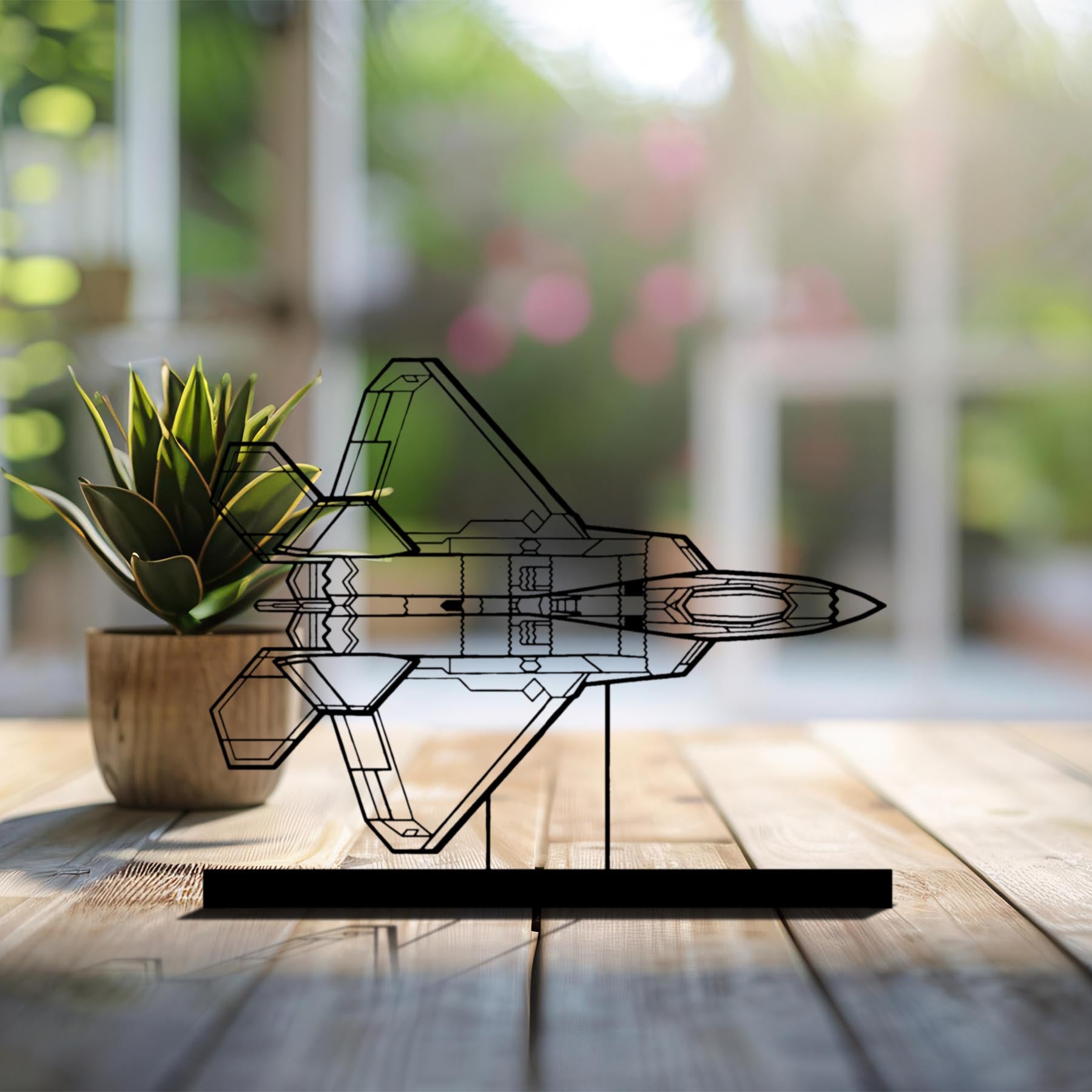 F-22 Raptor Top Silhouette Metal Art Stand