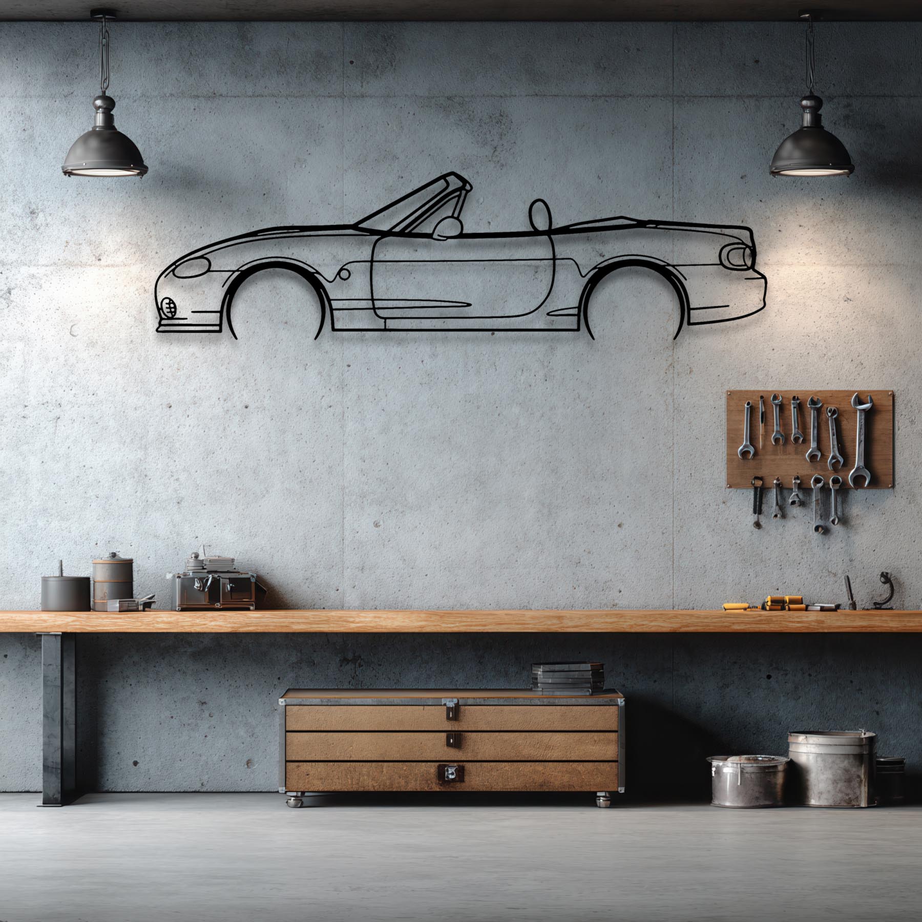 MX 5 NB Detailed Silhouette Metal Wall Art