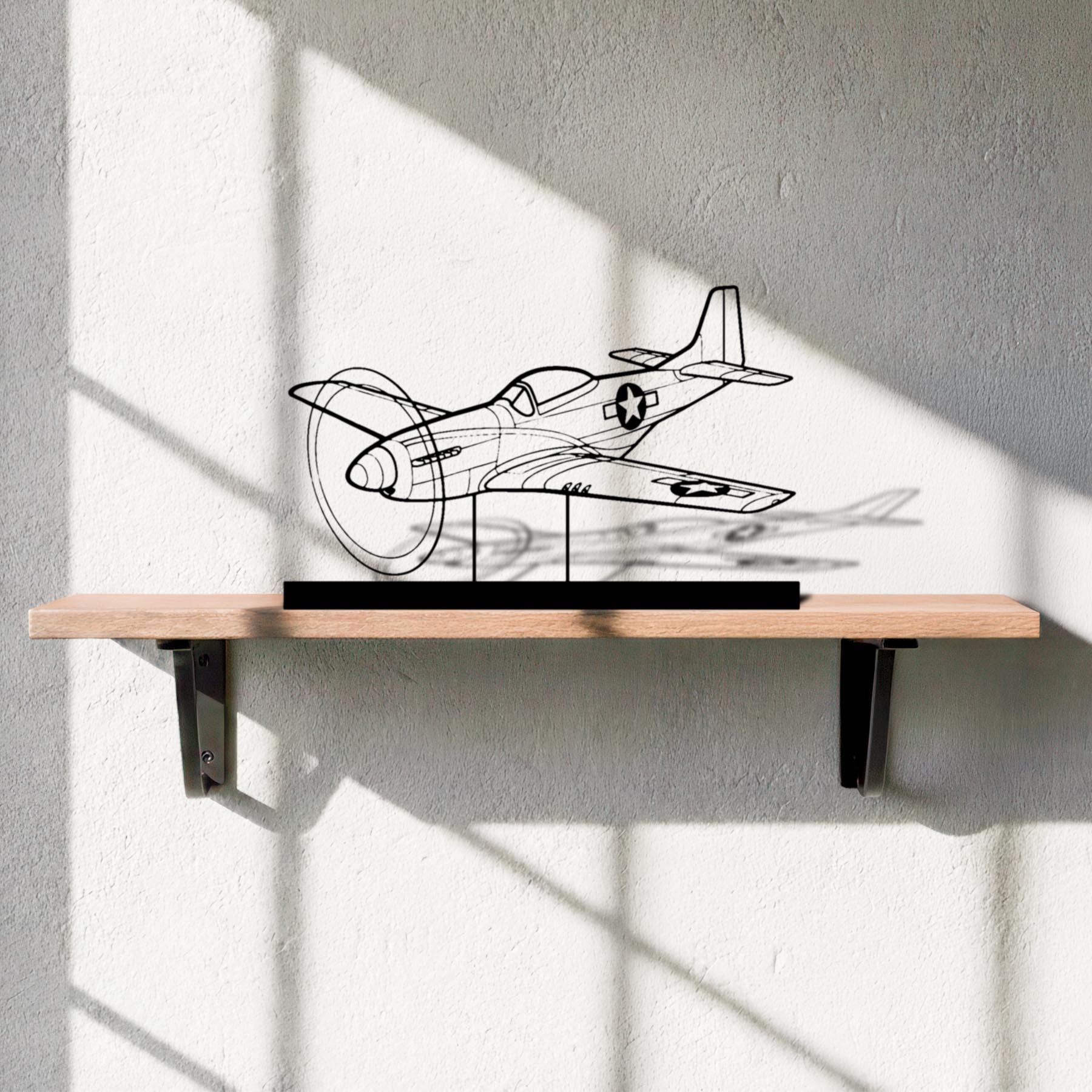 P-51D Mustang Angle Silhouette Metal Art Stand