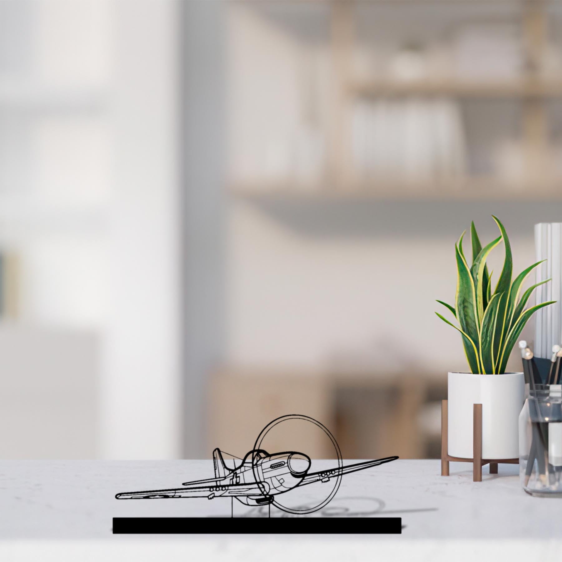 P-51 Mustang Front Angle Silhouette Metal Art Stand