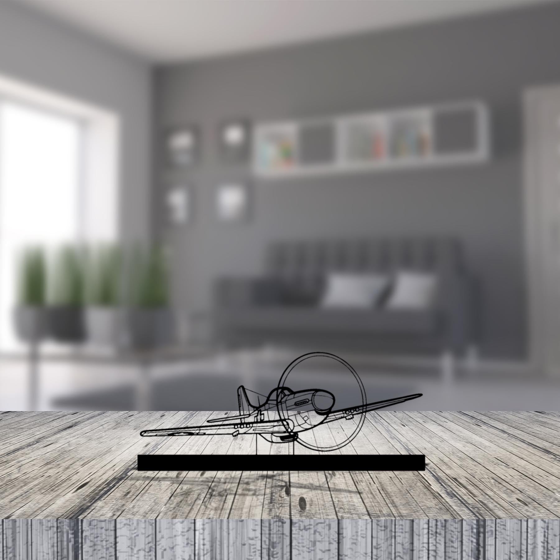 P-51 Mustang Front Angle Silhouette Metal Art Stand