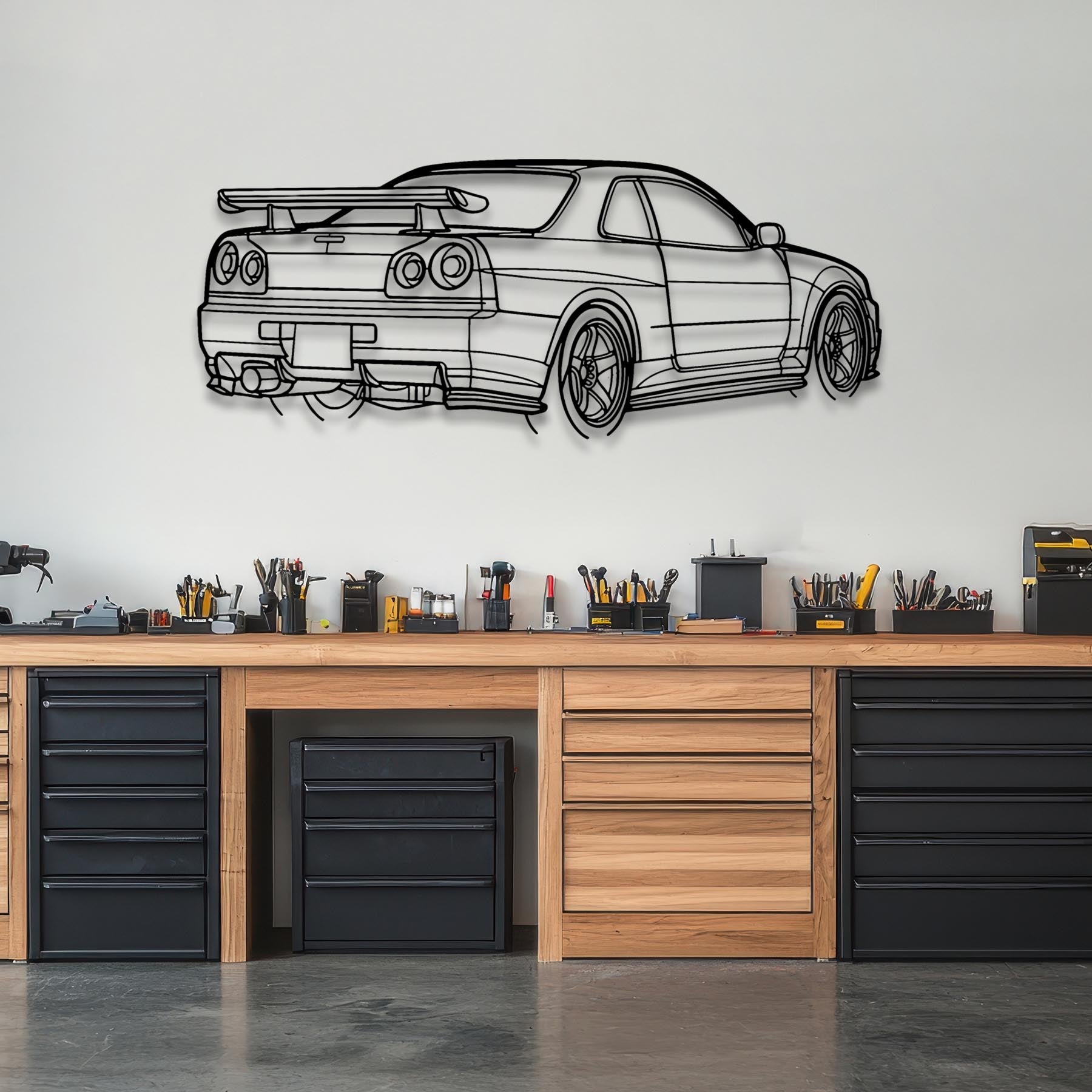 R34 GTR Nismo Angle Silhouette Metal Wall Art