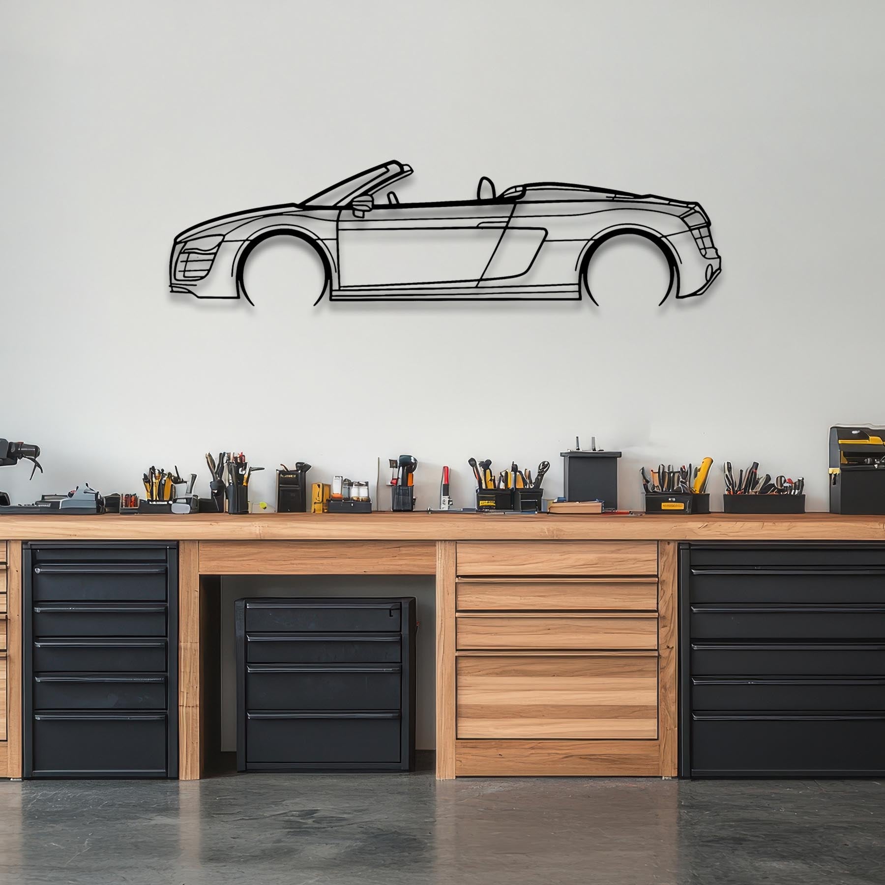 R8 Spyder 2012 Detailed Silhouette Metal Wall Art