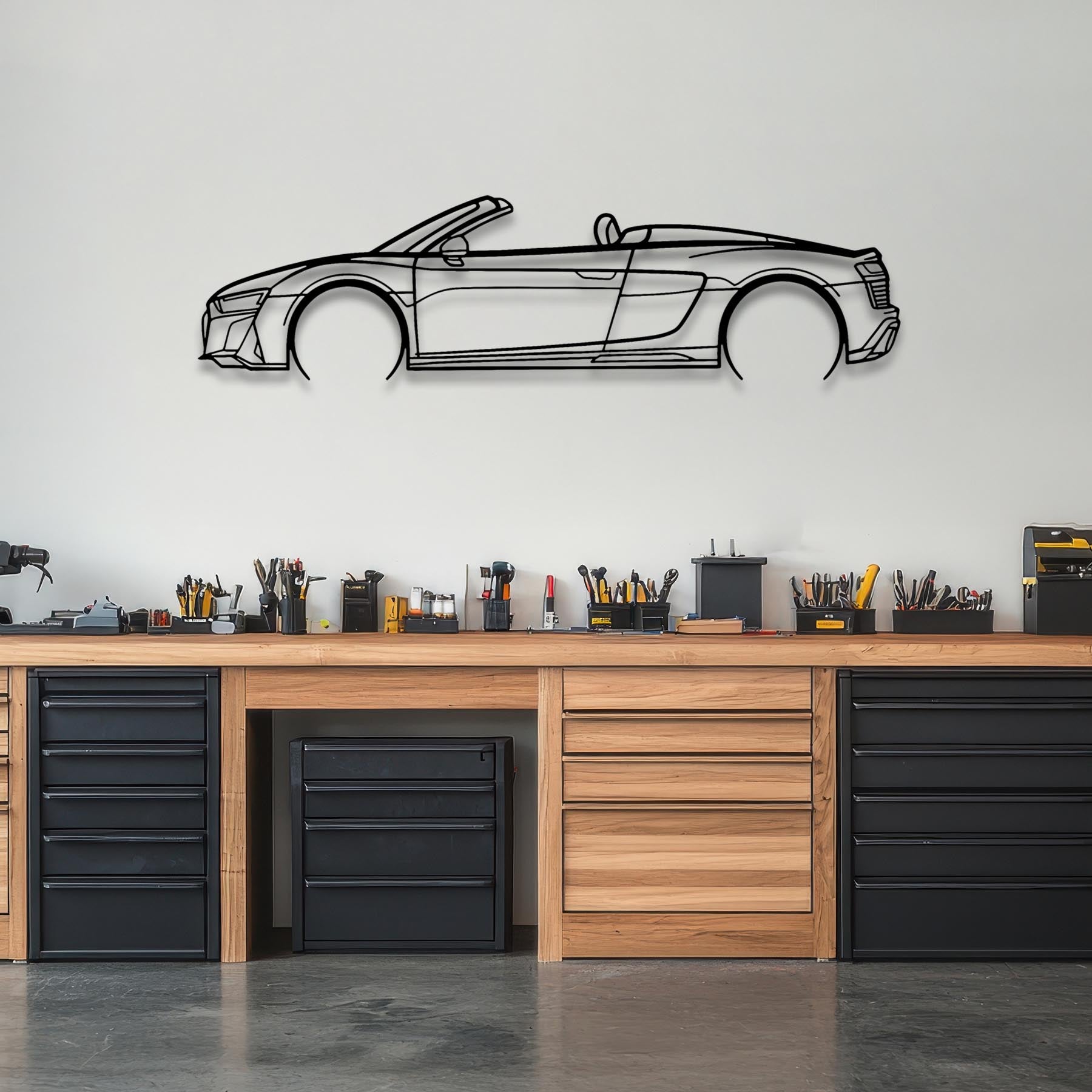 R8 V10 Spider 2022 Detailed Silhouette Metal Wall Art