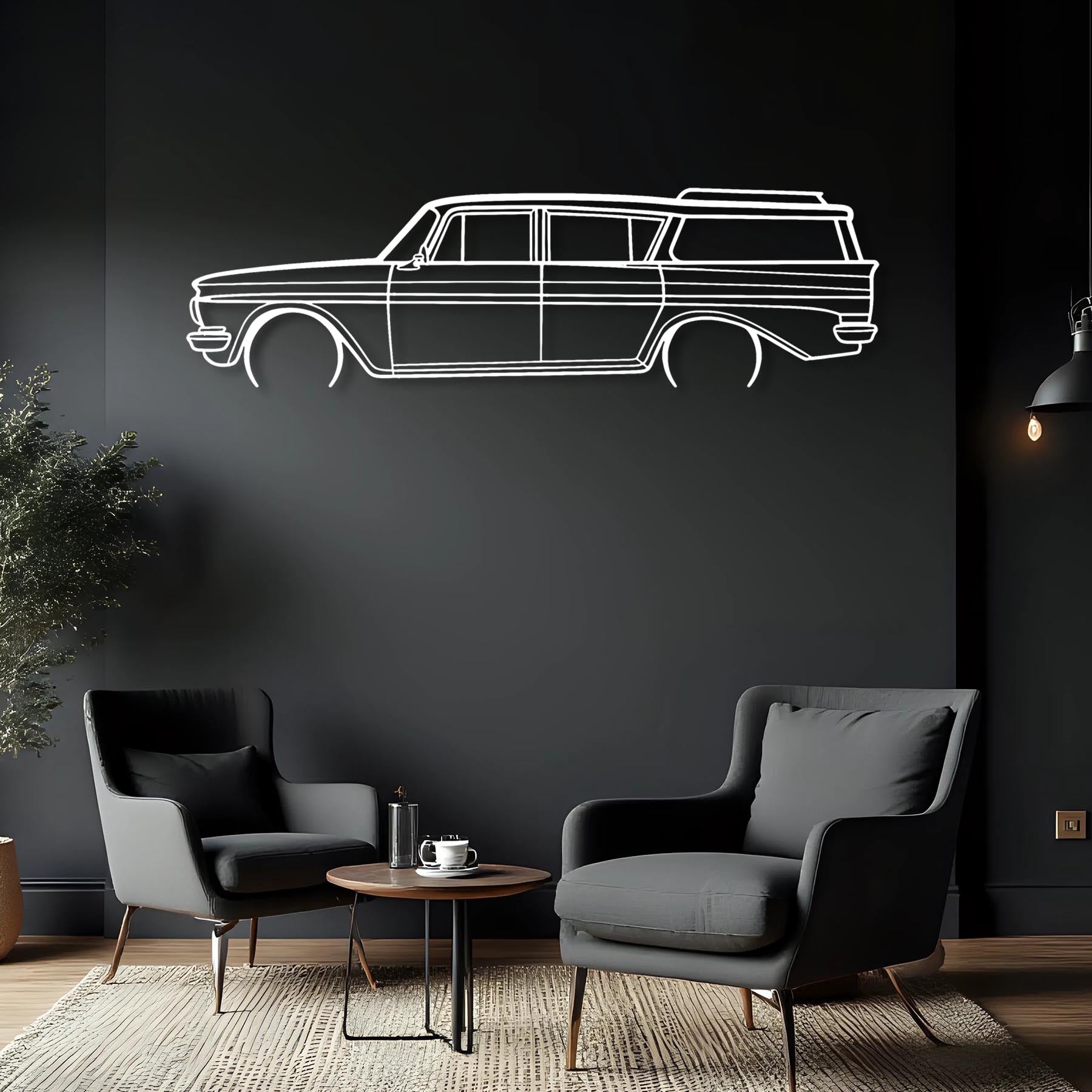 Rambler Wagon 1961 Detailed Silhouette Metal Wall Art