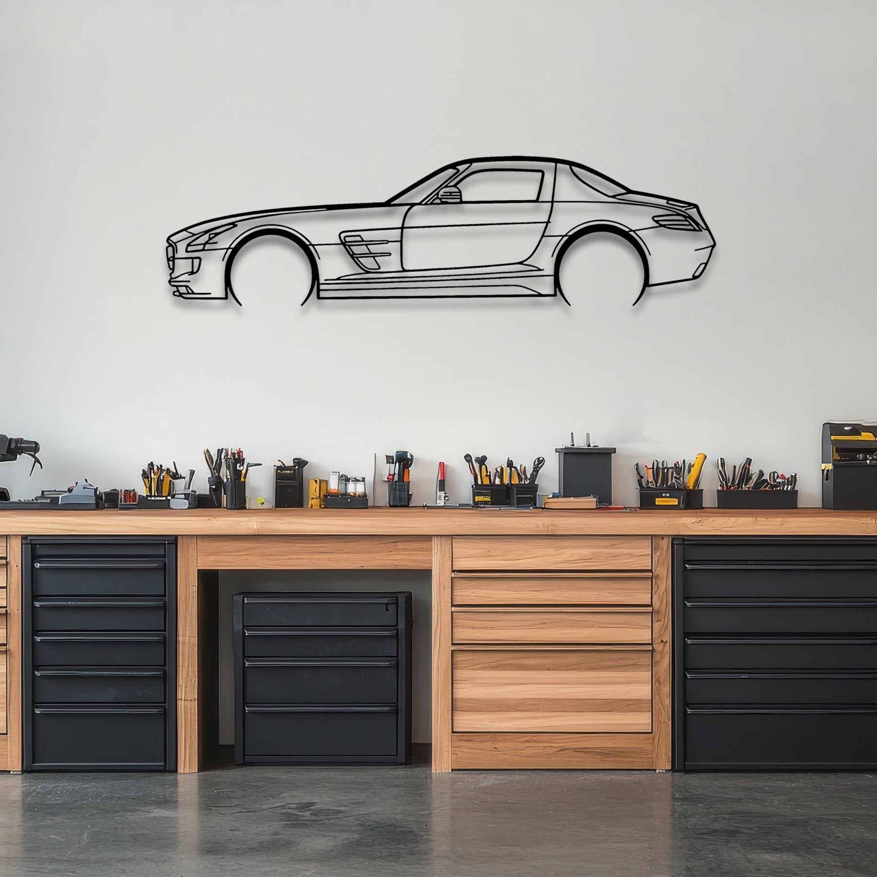SLS AMG 2011 Detailed Silhouette Metal Wall Art