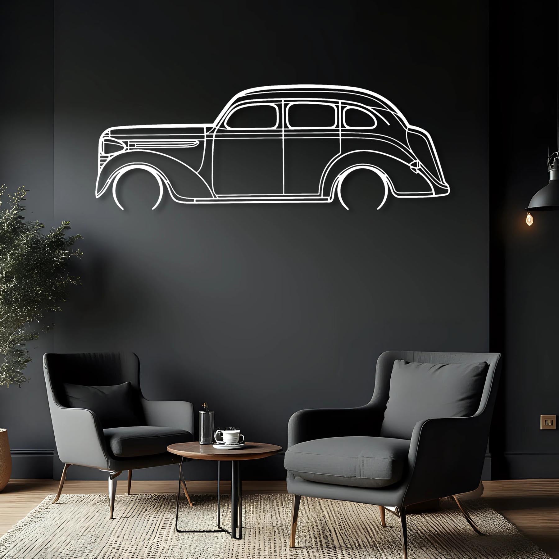 Sedan 1938 Detailed Silhouette Metal Wall Art