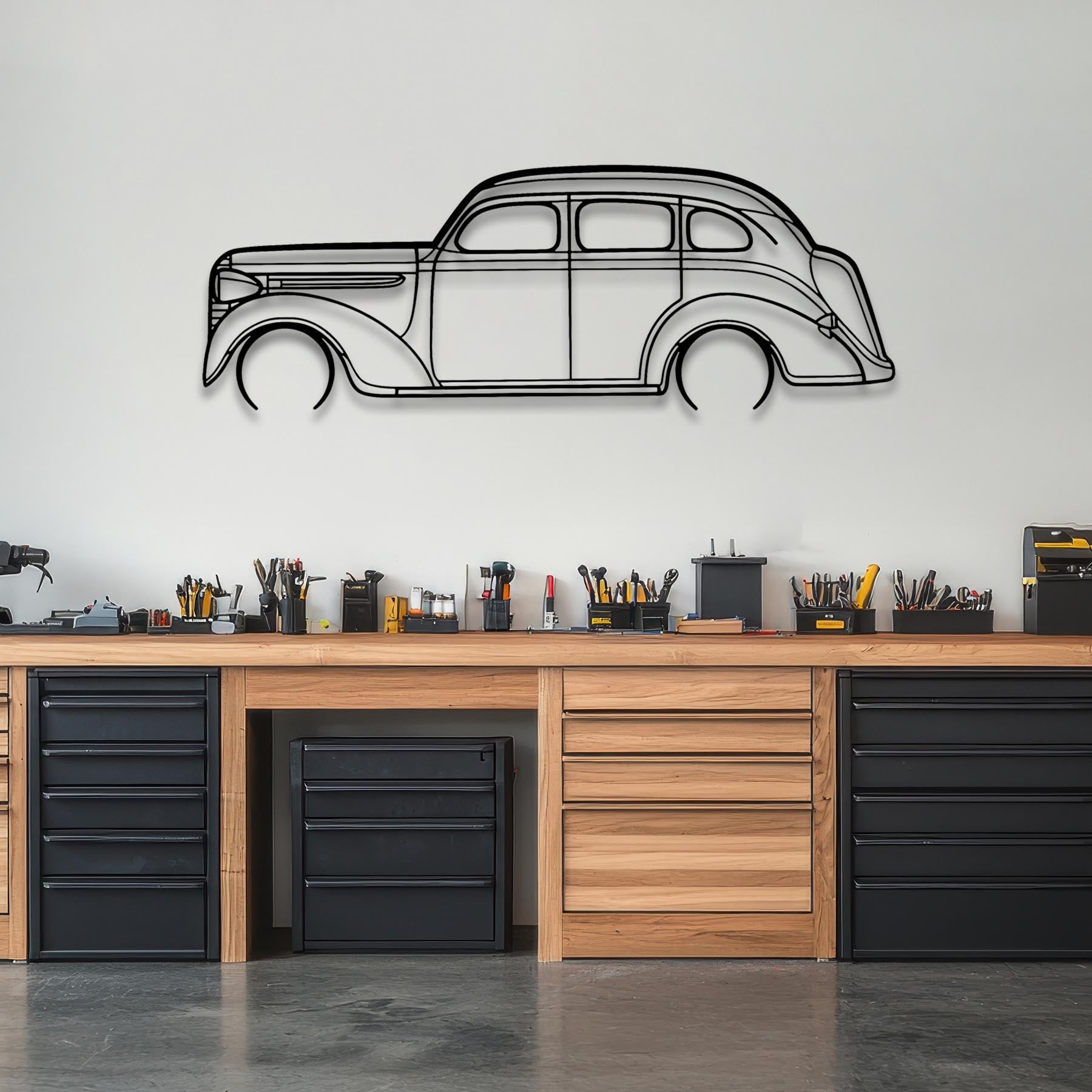 Sedan 1938 Detailed Silhouette Metal Wall Art