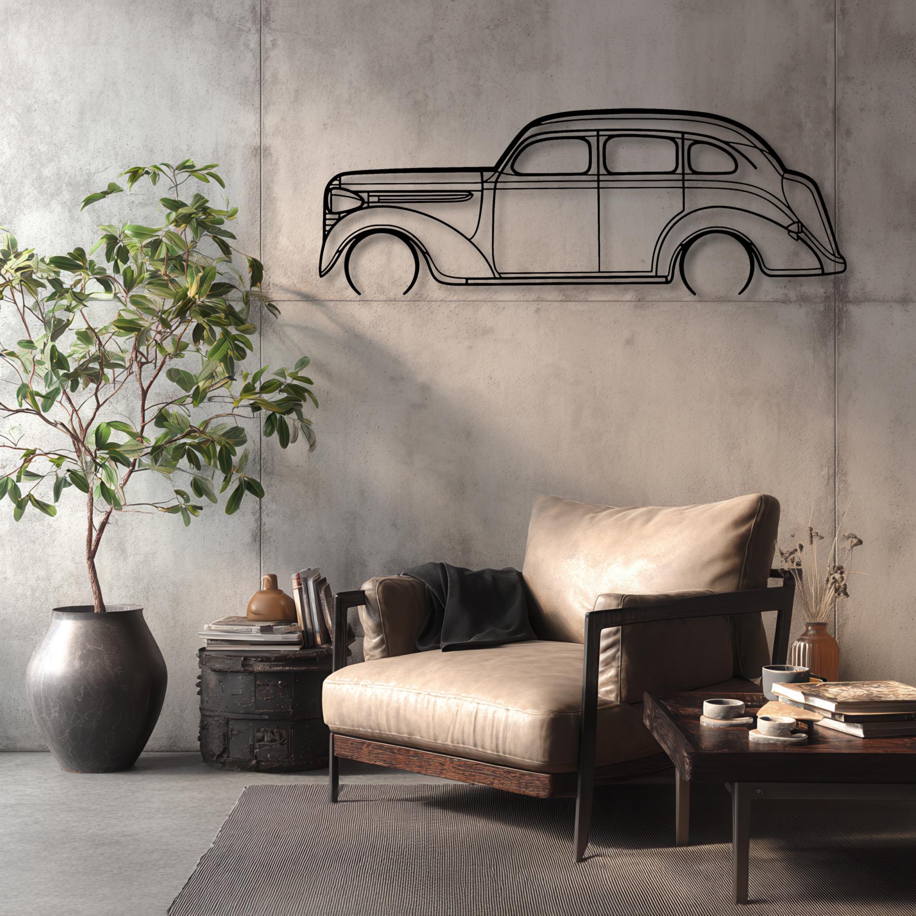 Sedan 1938 Detailed Silhouette Metal Wall Art