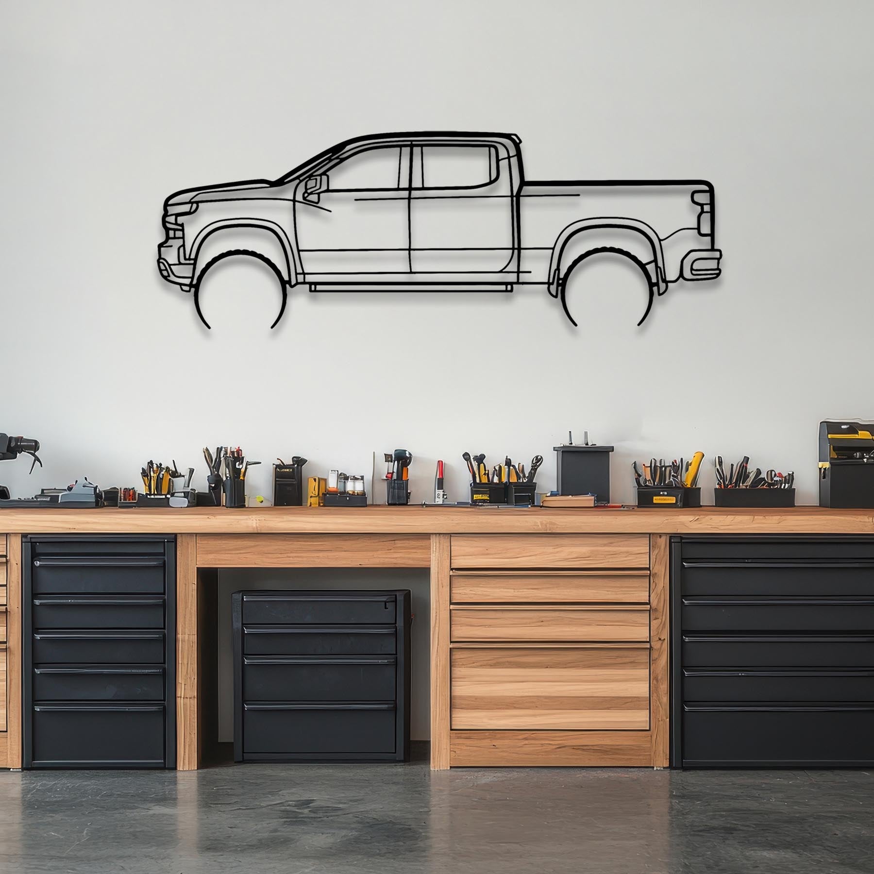Silverado 1500 2019 Detailed Silhouette Metal Wall Art
