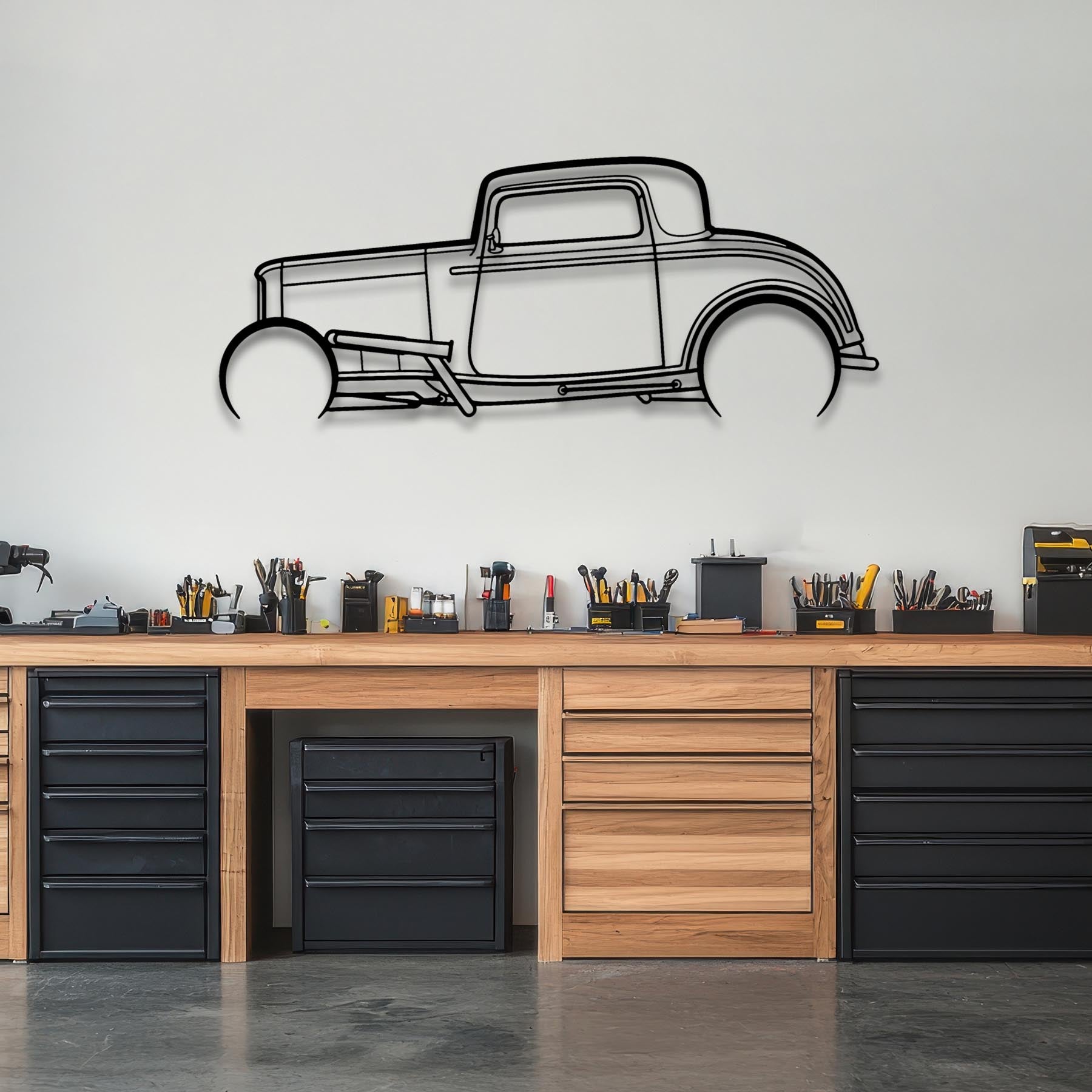Street Rod 1932 Detailed Silhouette Metal Wall Art