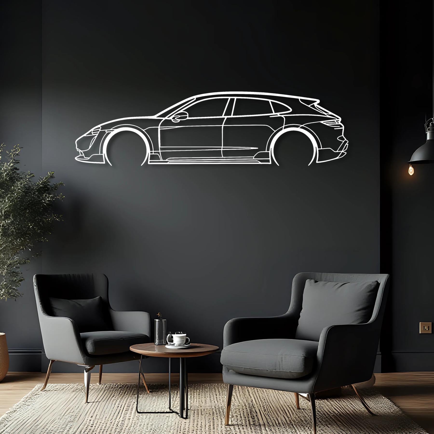 Taycan Turbo Cross Turismo Detailed Silhouette Metal Wall Art