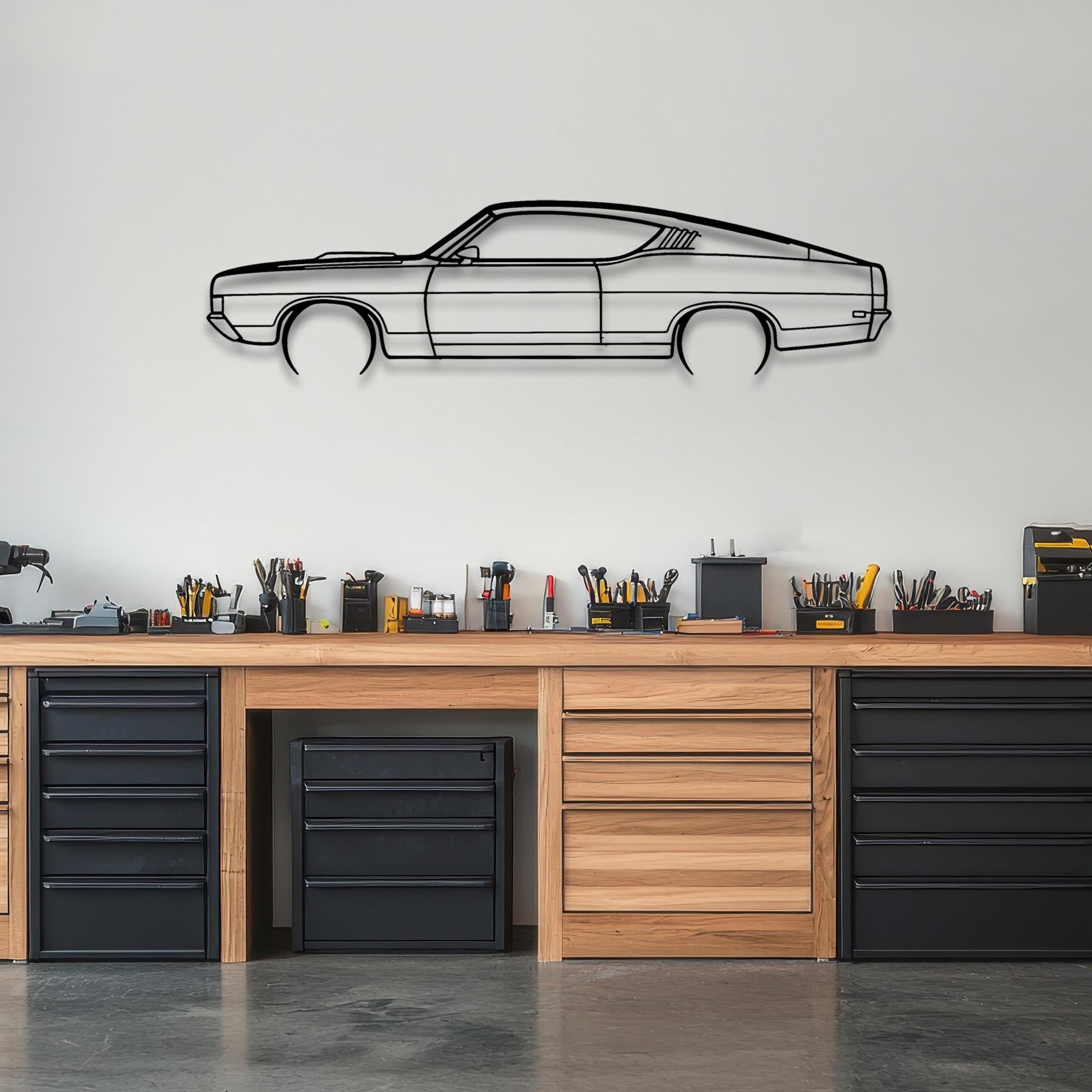Torino GT Fastback 1969 Detailed Silhouette Metal Wall Art