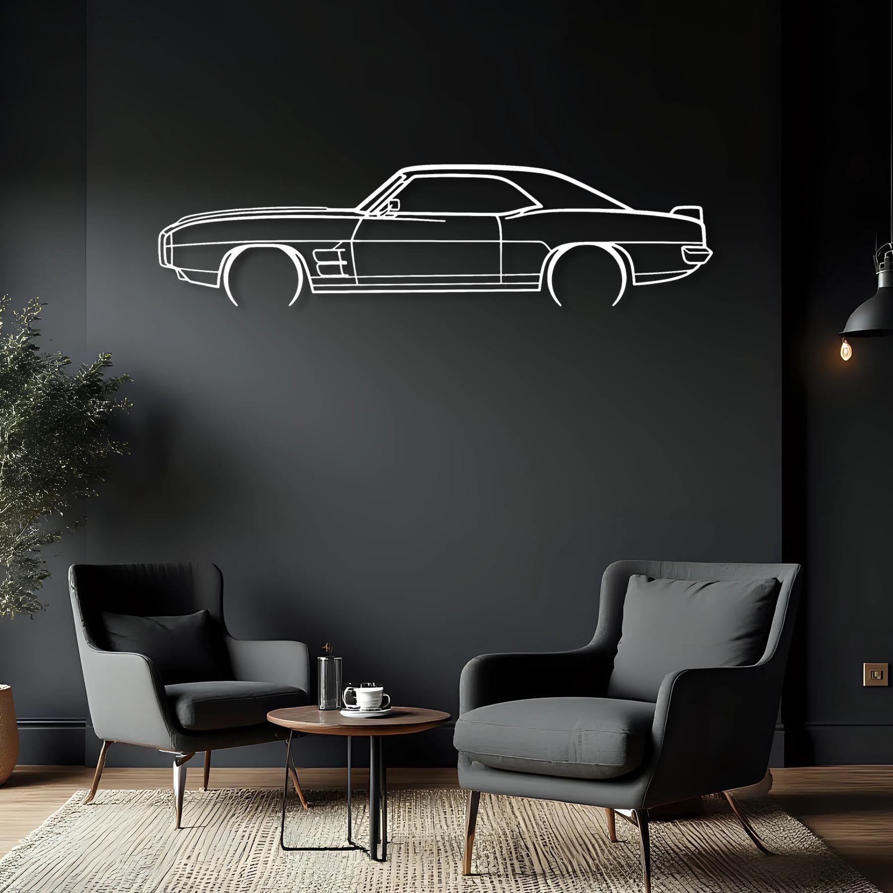 Trans Am 1969 Detailed Silhouette Metal Wall Art