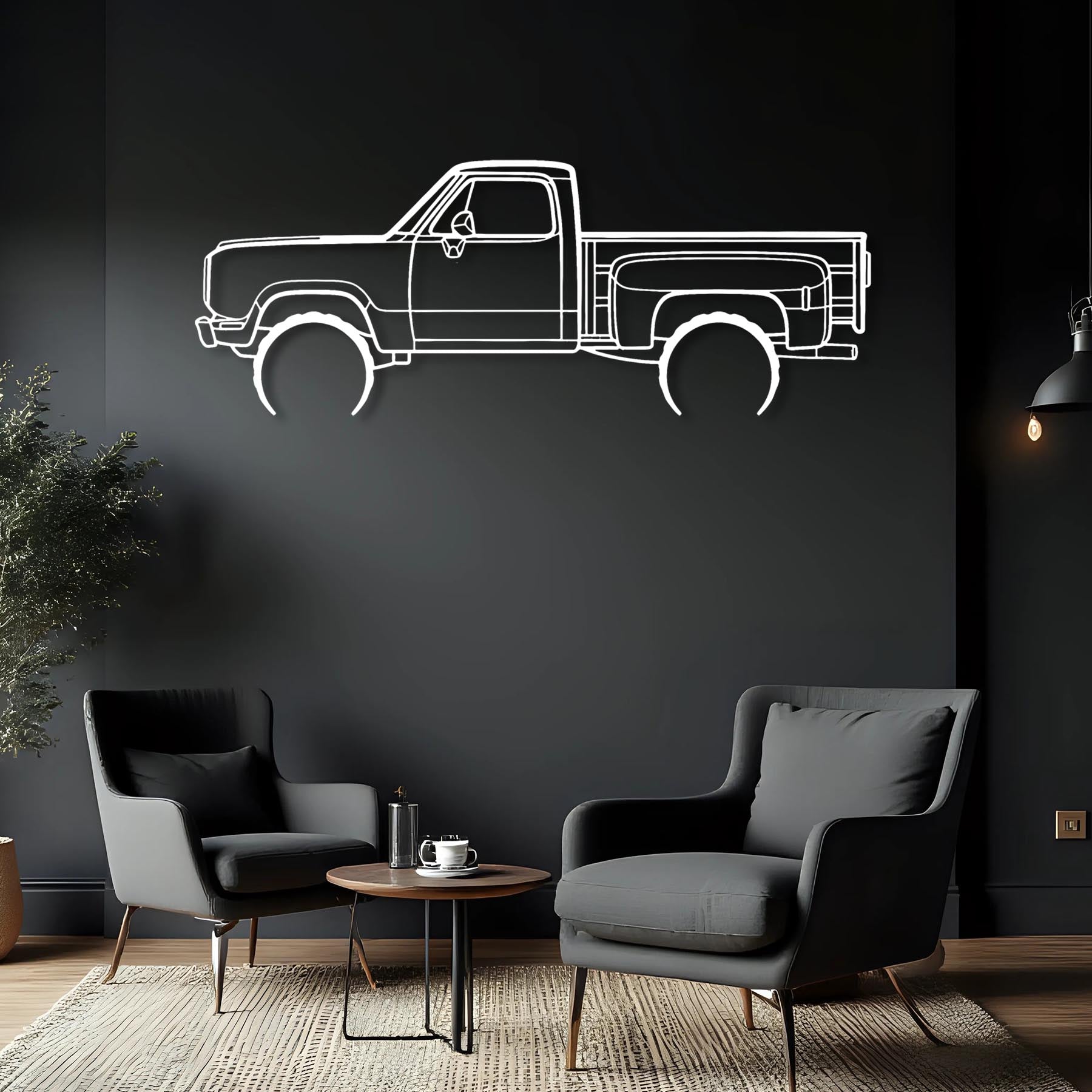 W150 Stepside 1977 Detailed Silhouette Metal Wall Art