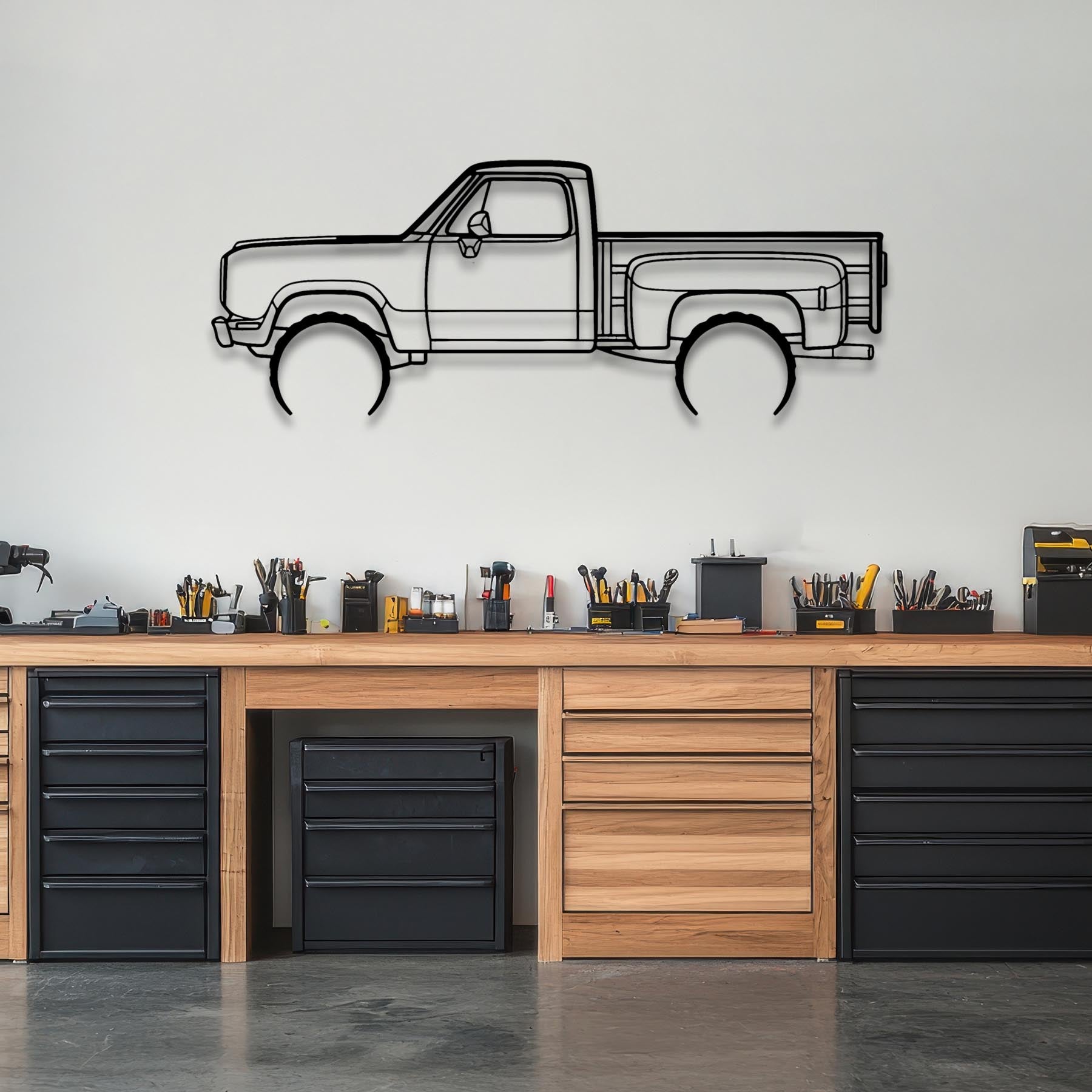 W150 Stepside 1977 Detailed Silhouette Metal Wall Art