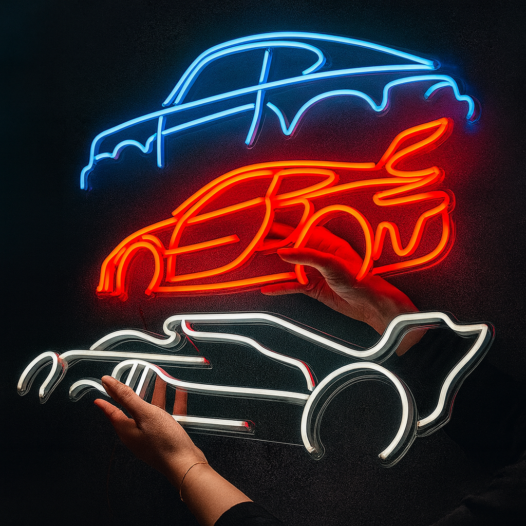 Delorean Neon Silhouette