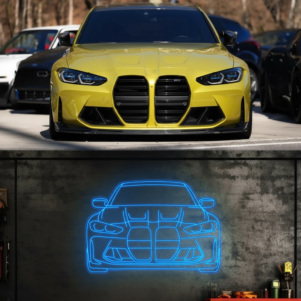 Your Custom Car Angle Neon Silhouette