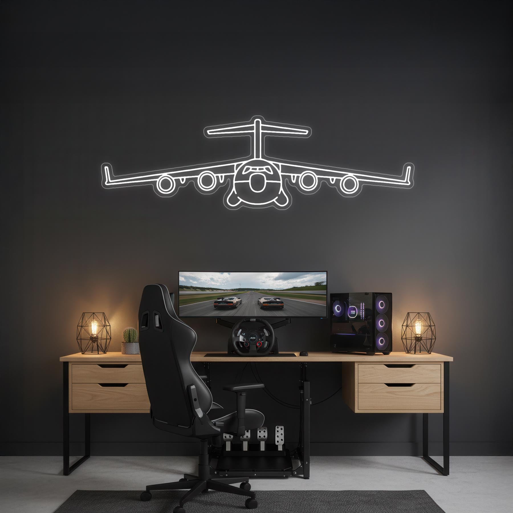 C-17 Globemaster III Front Neon Silhouette