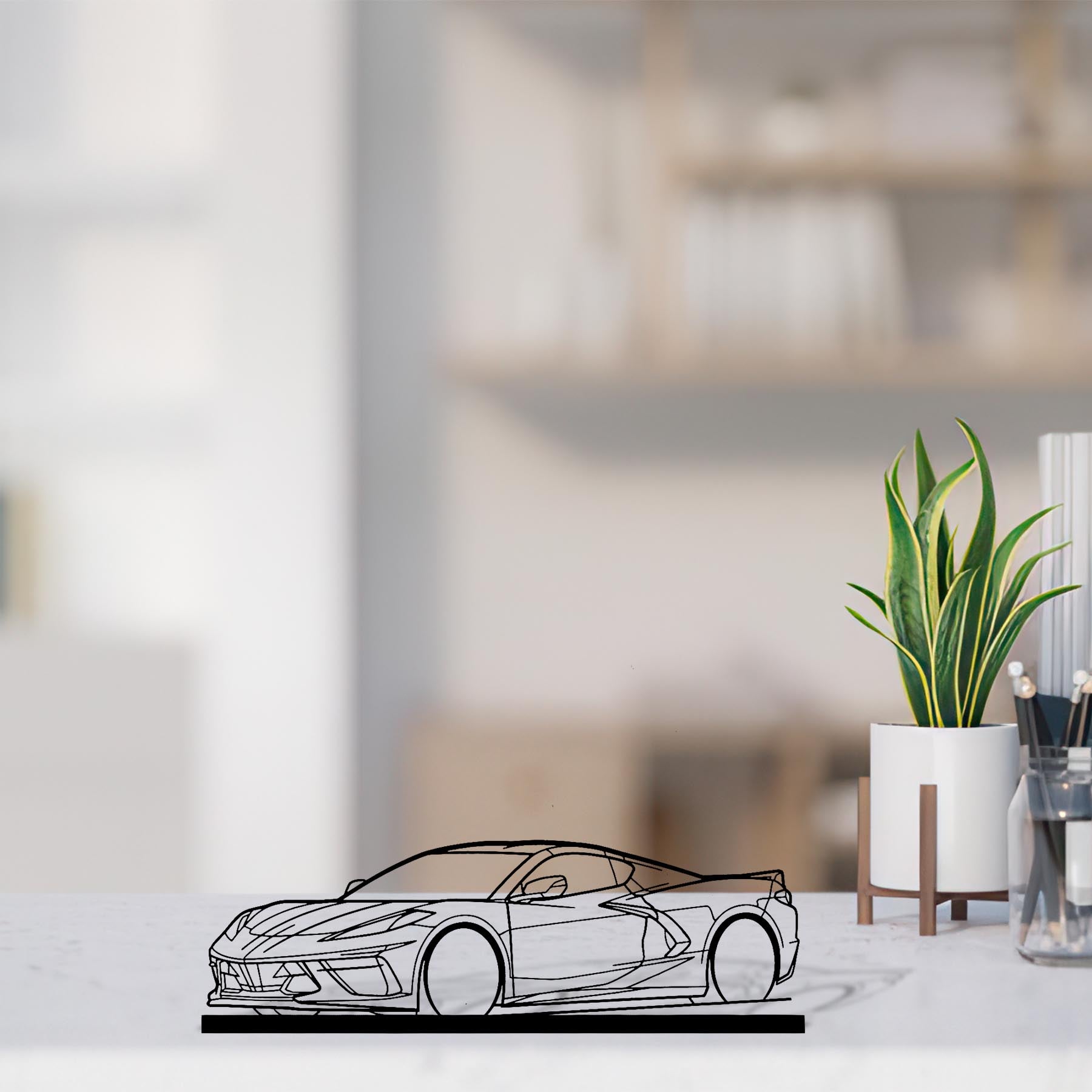 Corvette C8 Front Angle Silhouette Metal Art Stand