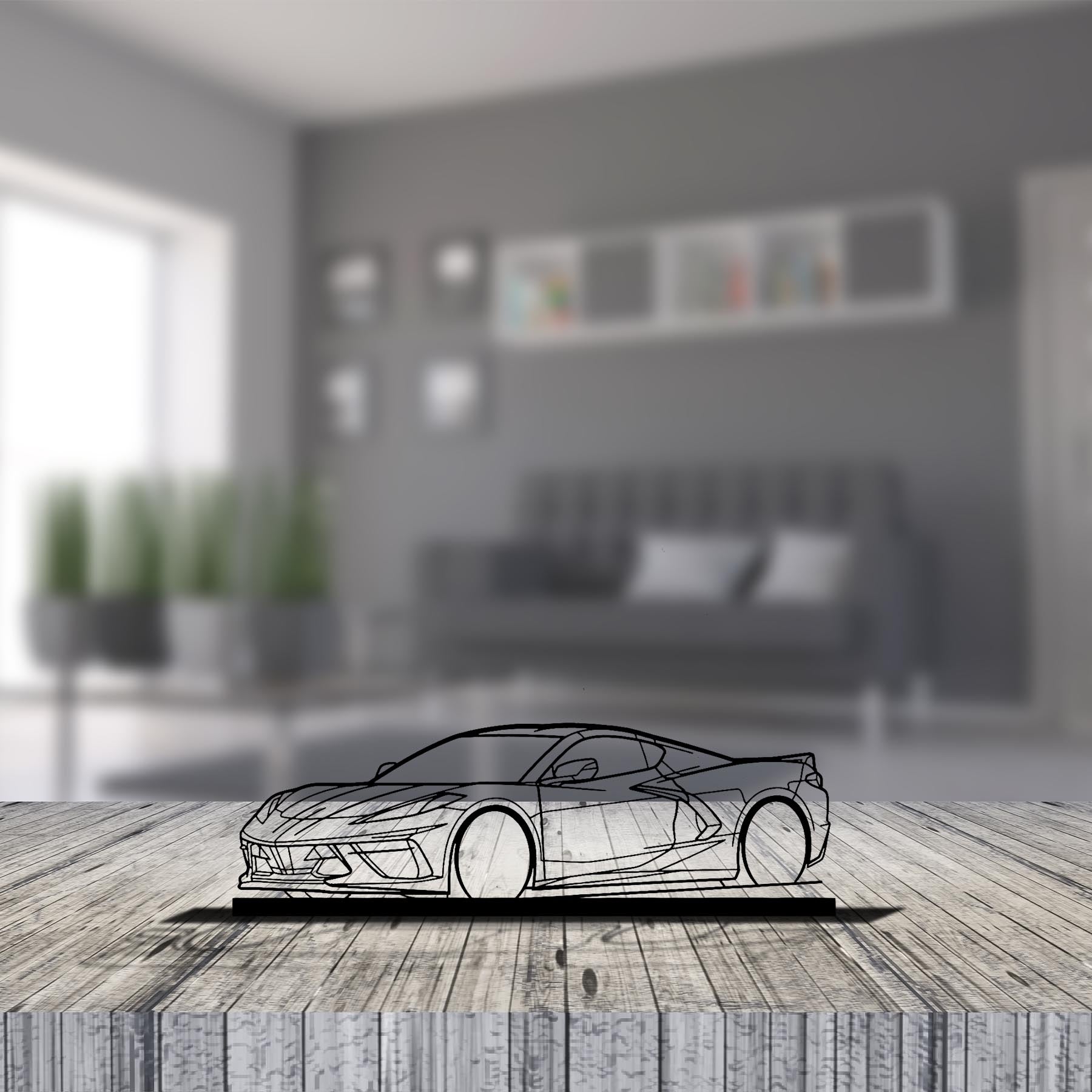 Corvette C8 Front Angle Silhouette Metal Art Stand