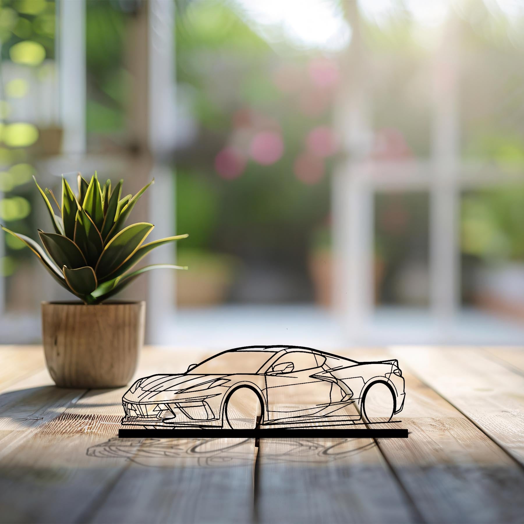 Corvette C8 Front Angle Silhouette Metal Art Stand