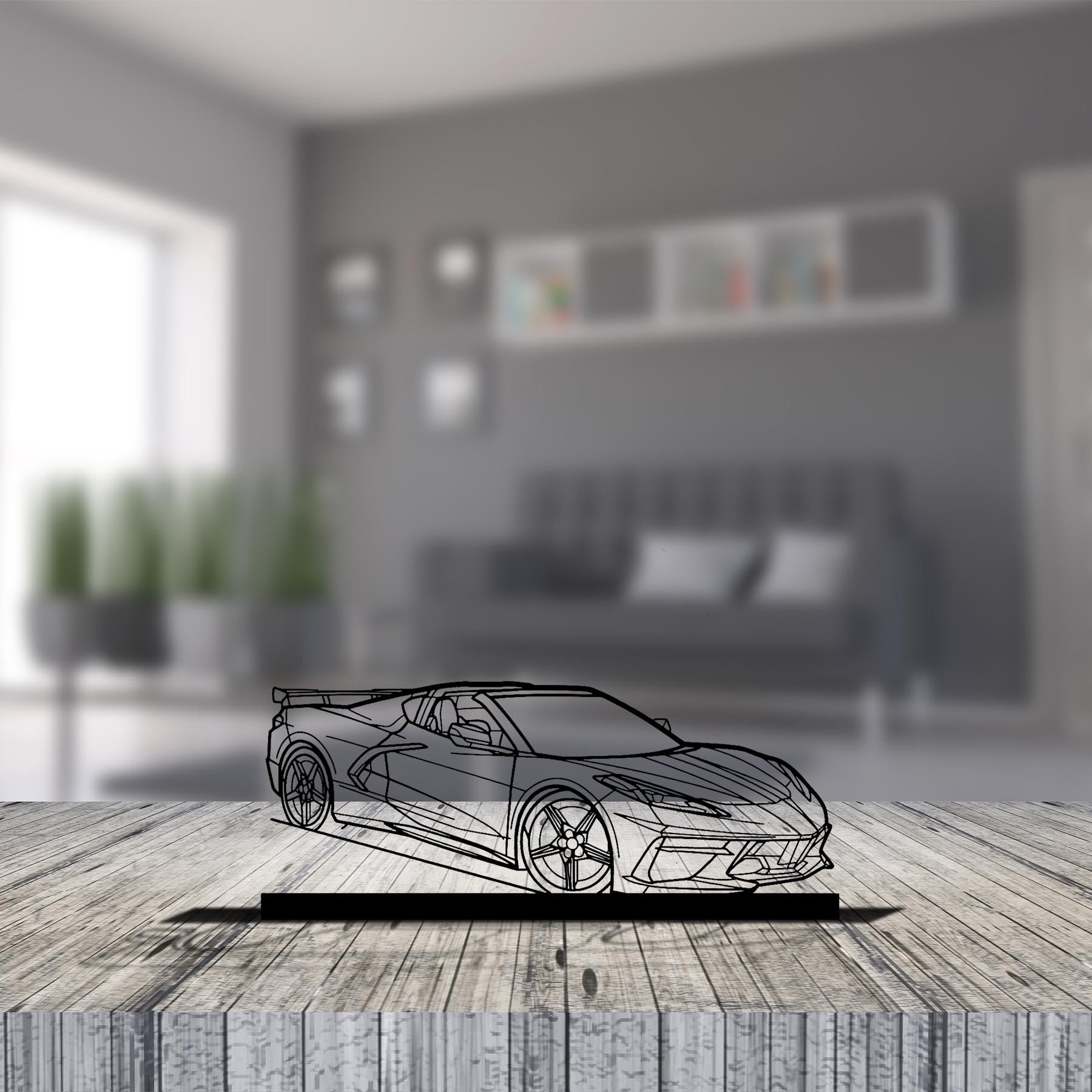 Corvette C8 HTC Angle Silhouette Metal Art Stand