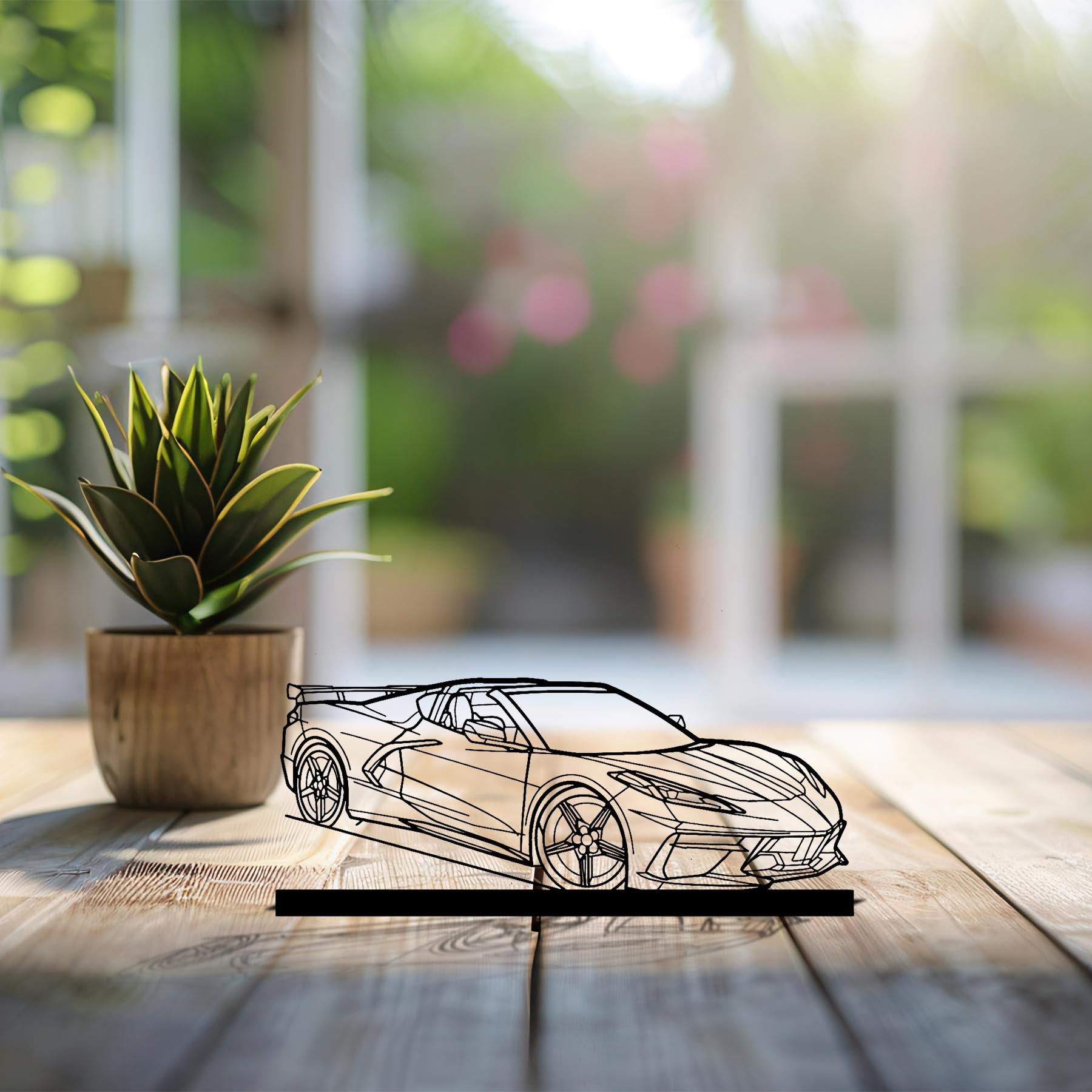 Corvette C8 HTC Angle Silhouette Metal Art Stand