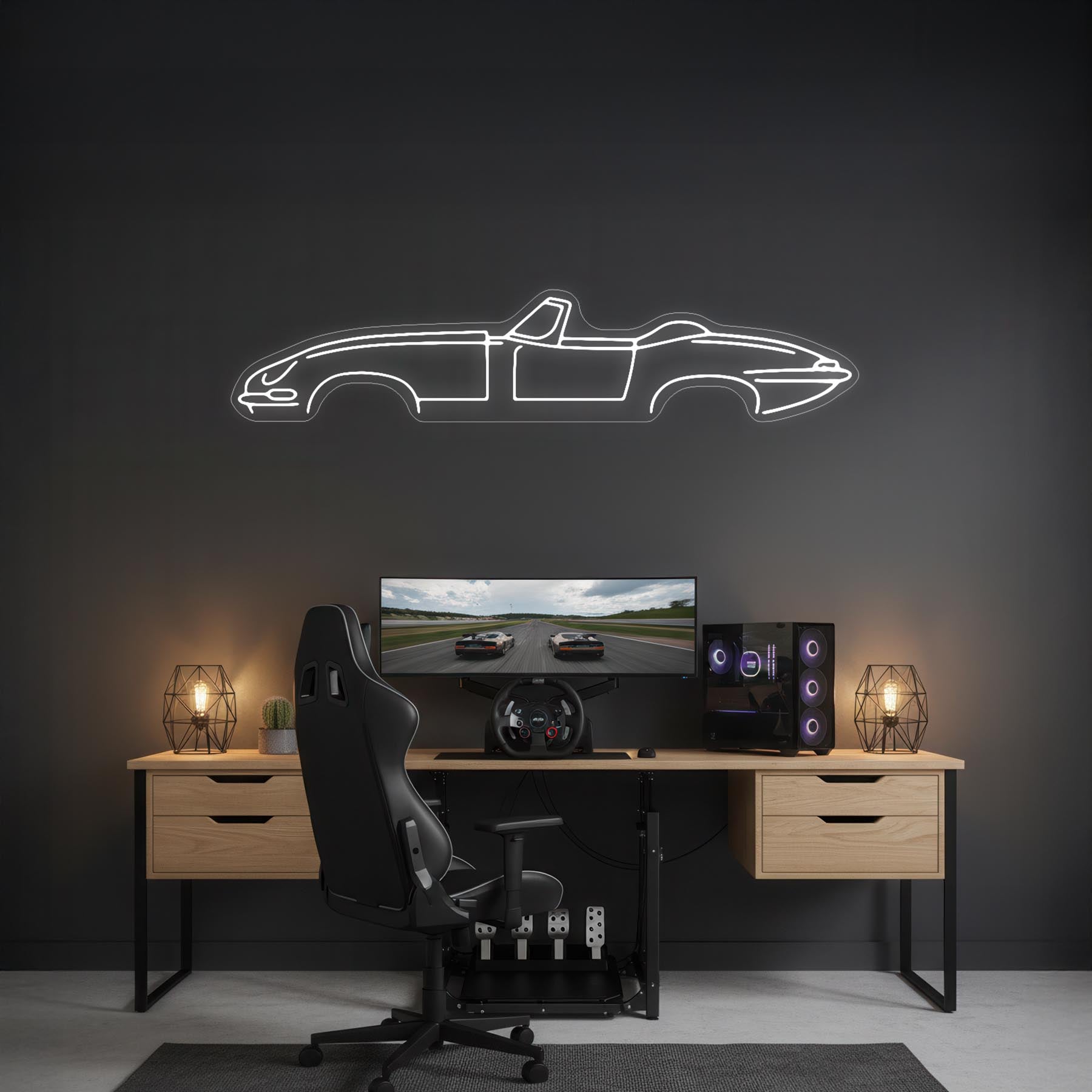 E type Cabrio Neon Silhouette