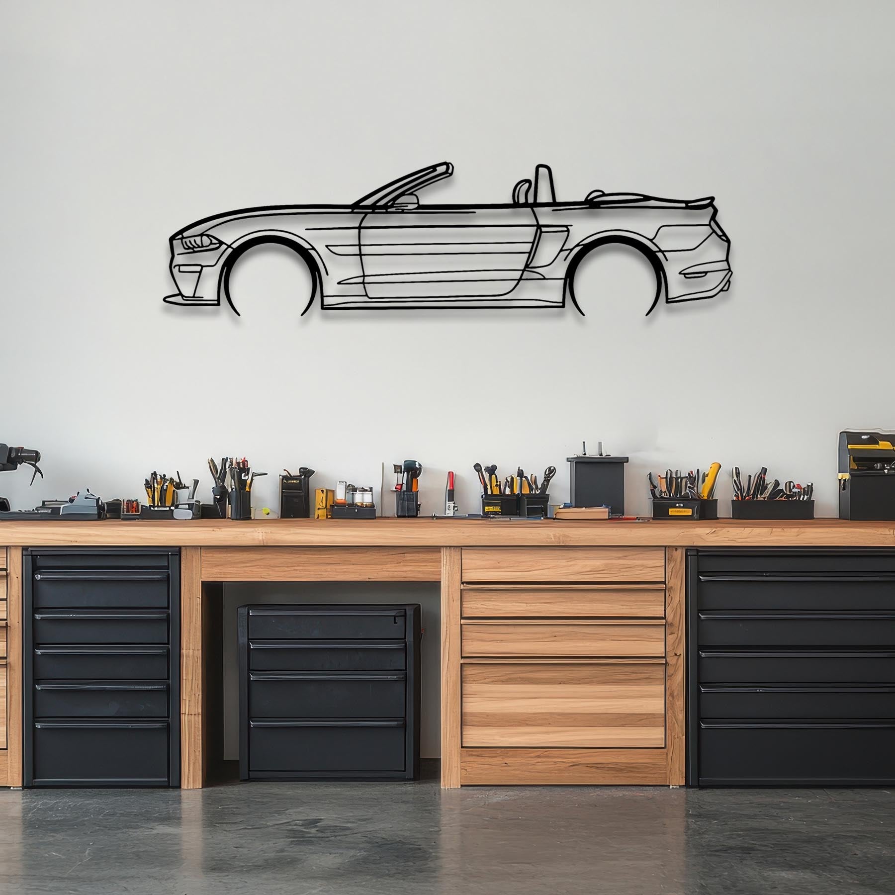 Mustang S550 Convertible 2019 Detailed Silhouette Metal Wall Art