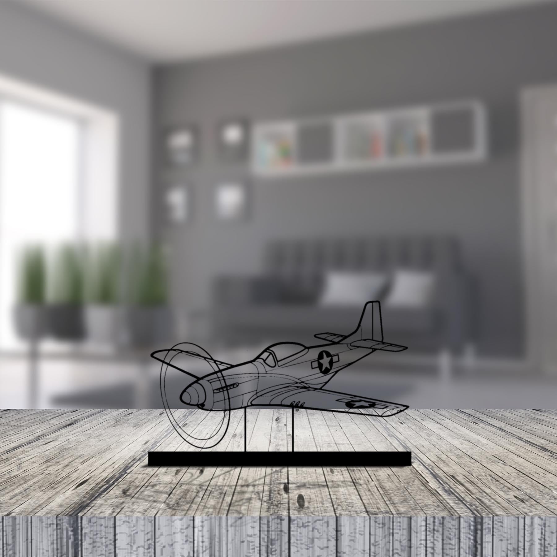 P-51D Mustang Angle Silhouette Metal Art Stand