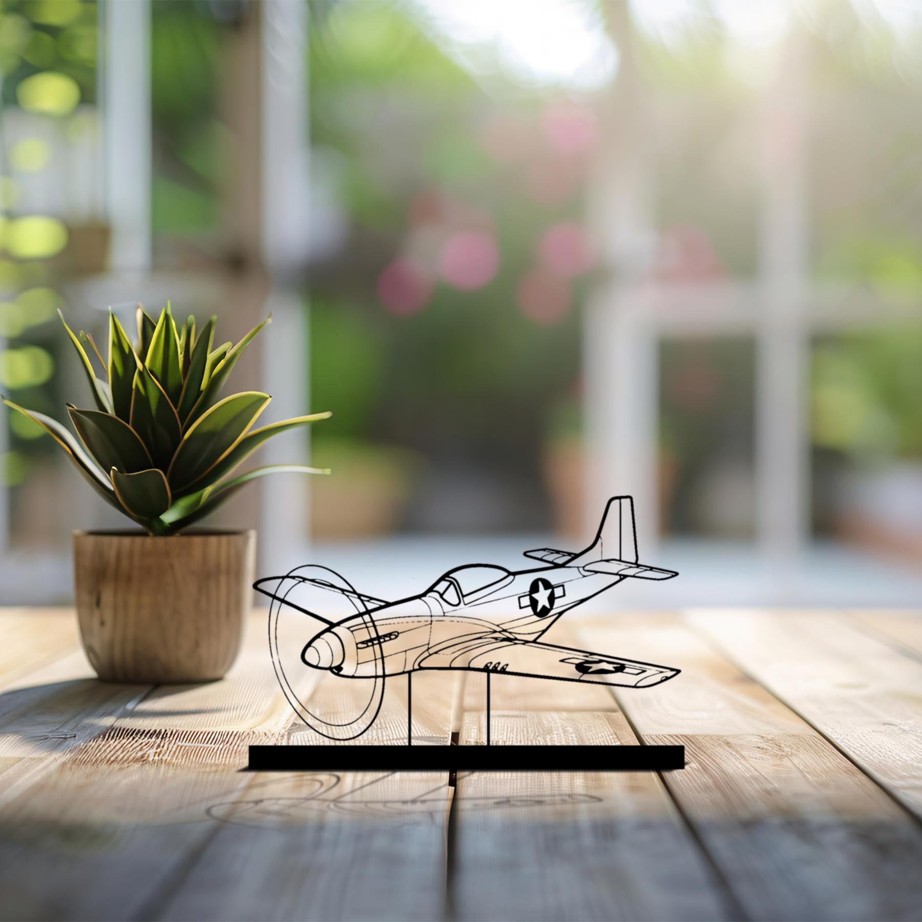 P-51D Mustang Angle Silhouette Metal Art Stand