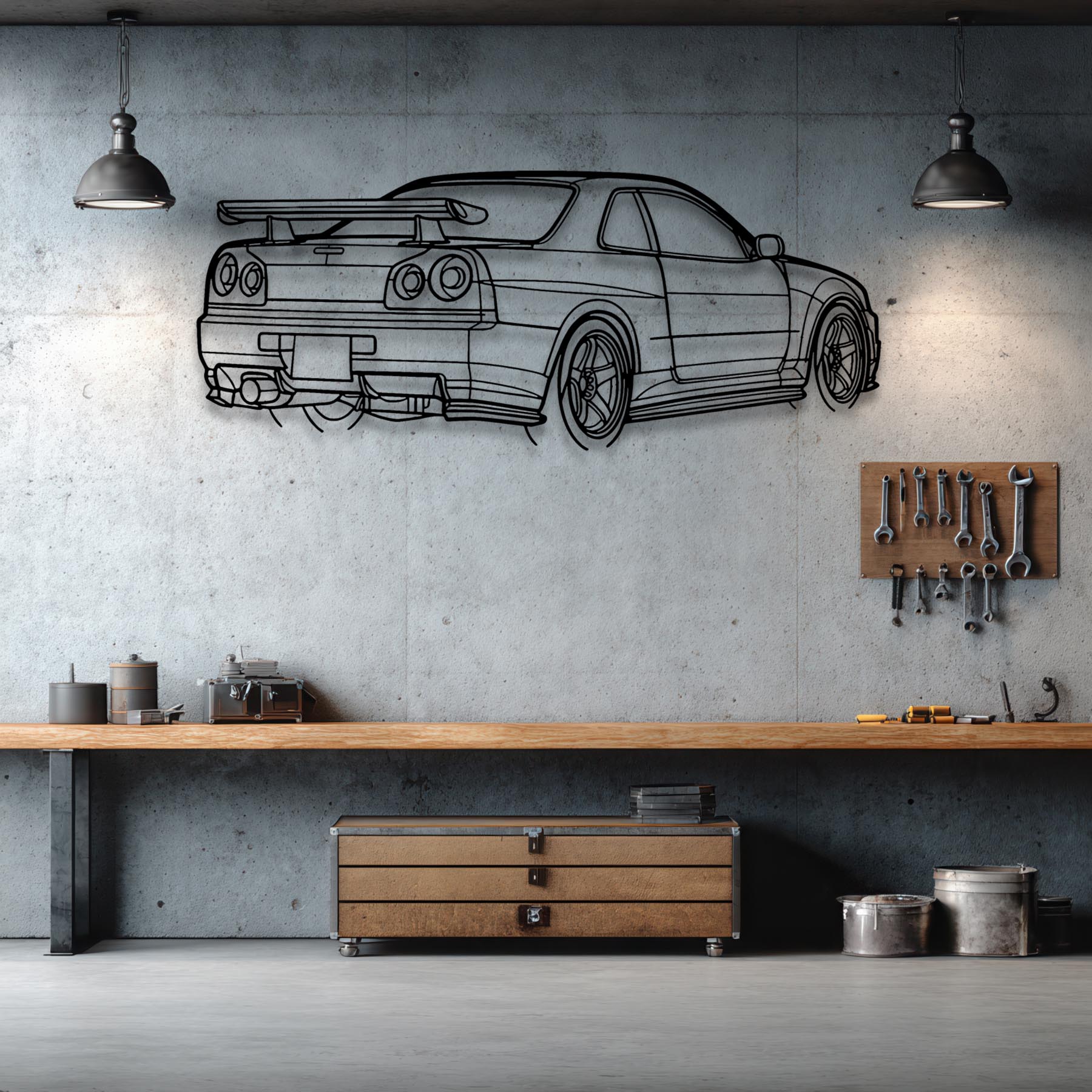 R34 GTR Nismo Angle Silhouette Metal Wall Art