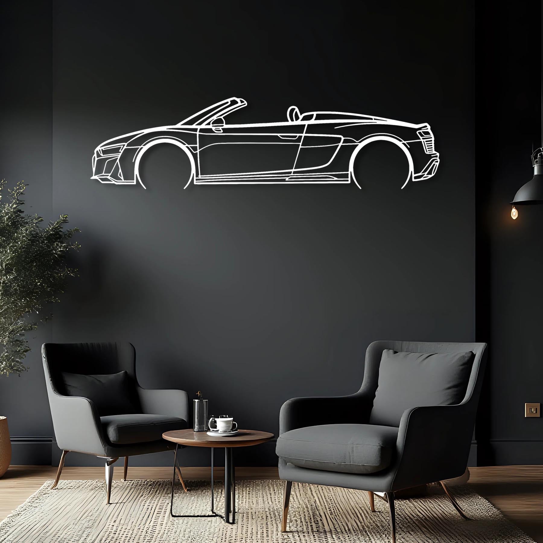 R8 V10 Spider 2022 Detailed Silhouette Metal Wall Art