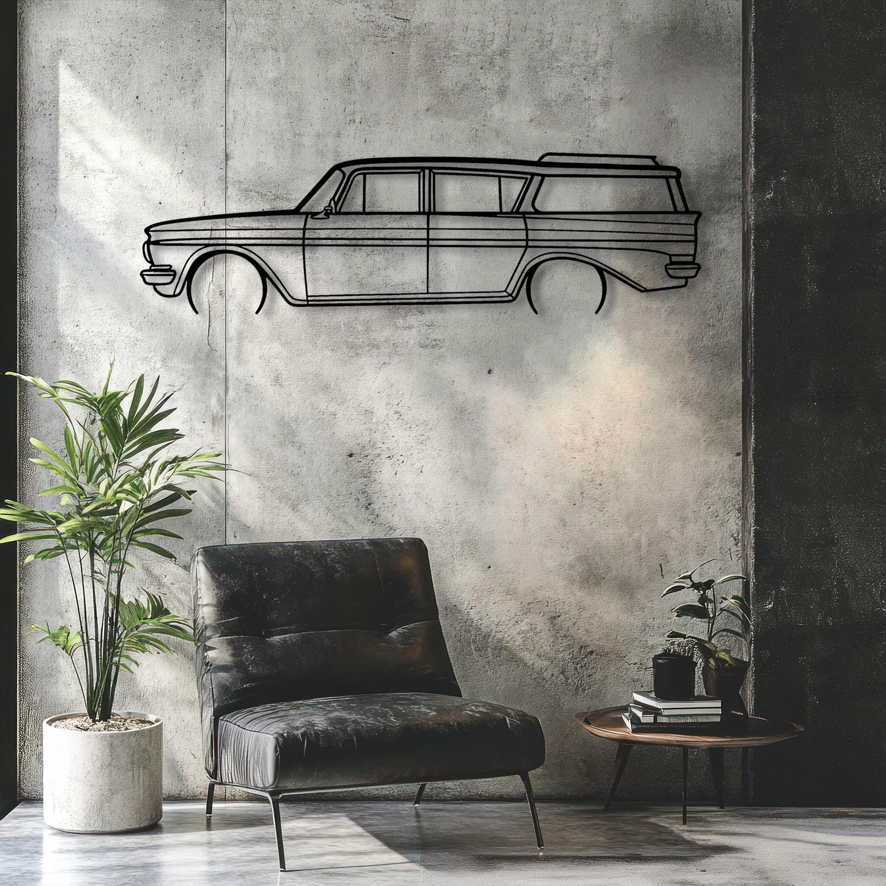 Rambler Wagon 1961 Detailed Silhouette Metal Wall Art