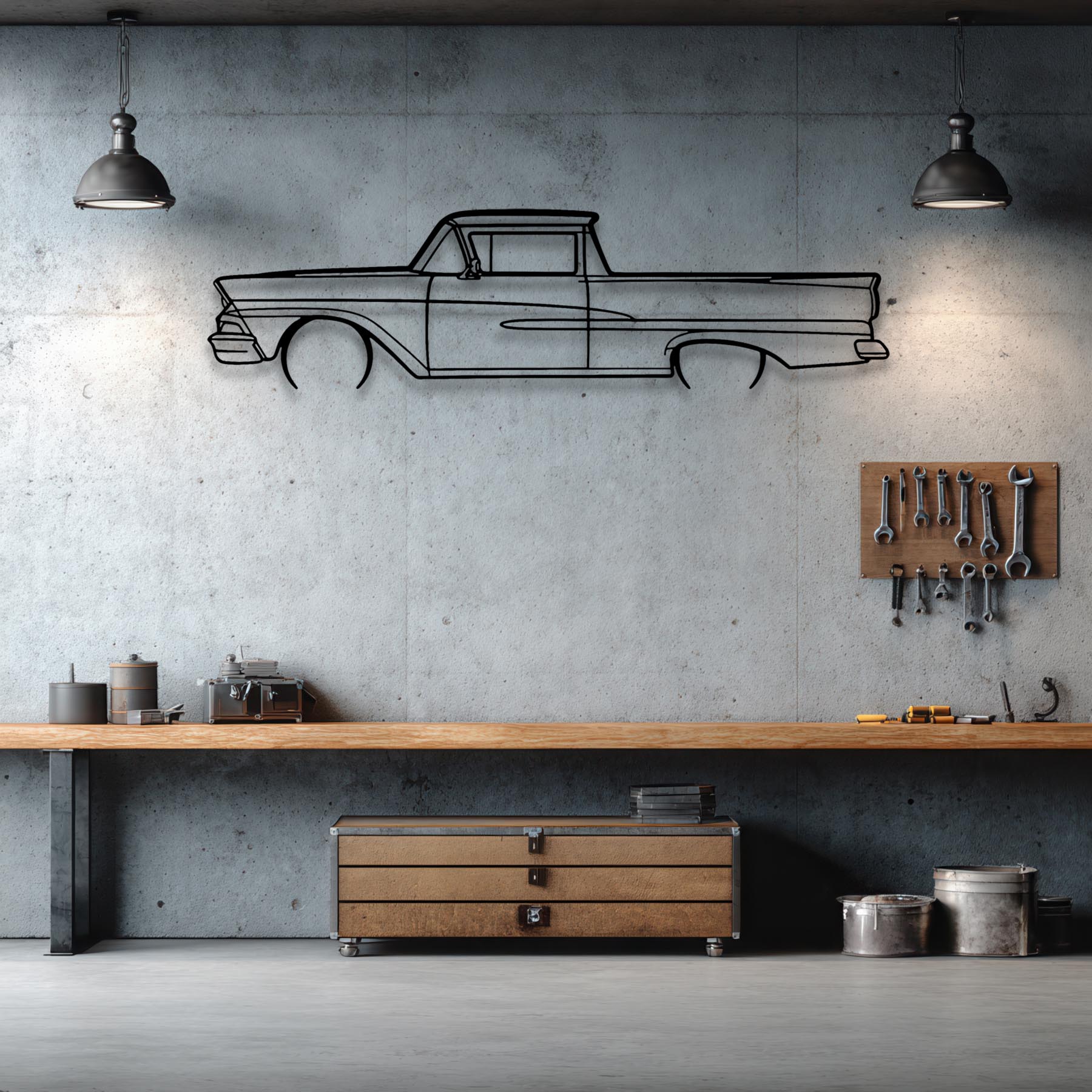 Ranchero 1958 Detailed Silhouette Metal Wall Art