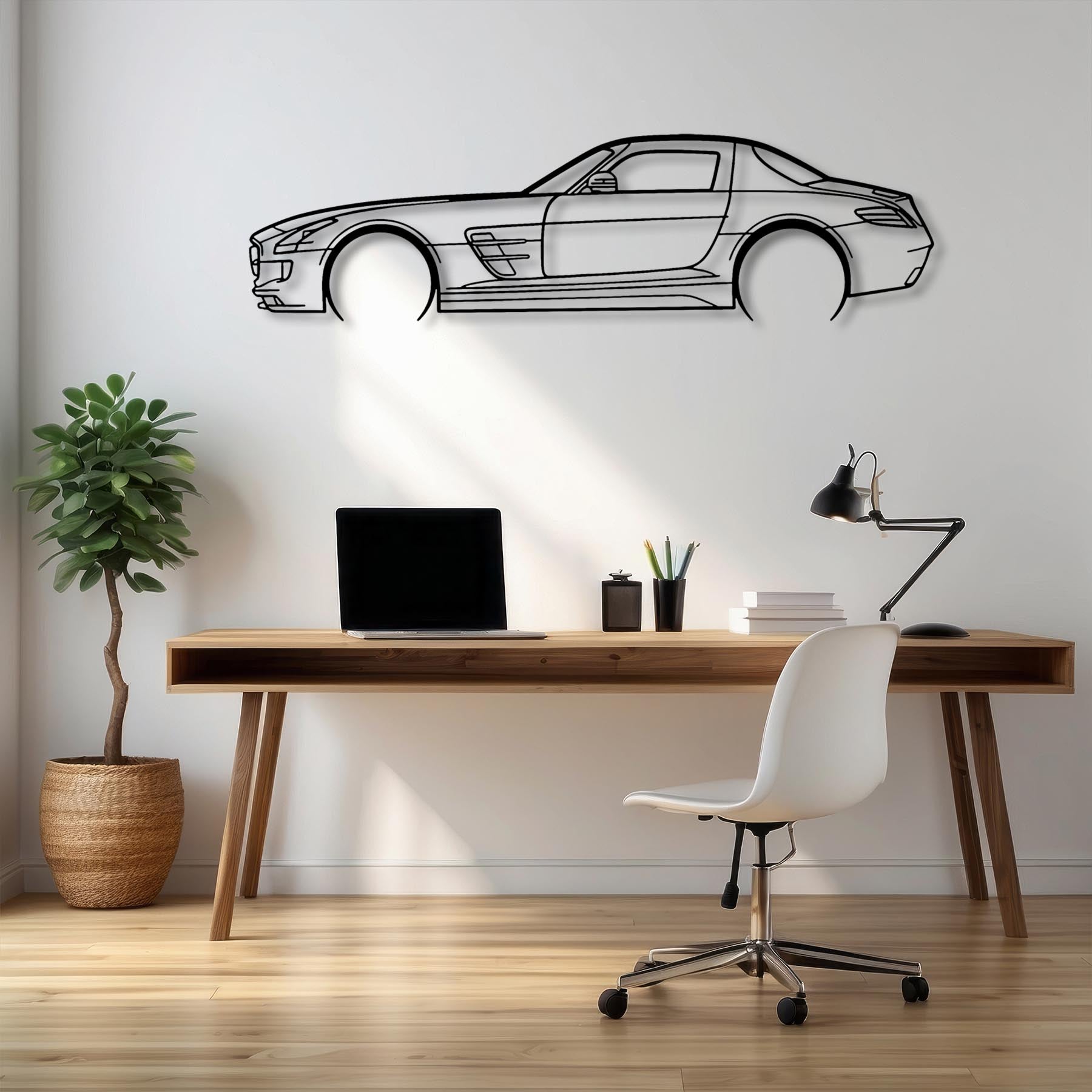 SLS AMG 2011 Detailed Silhouette Metal Wall Art