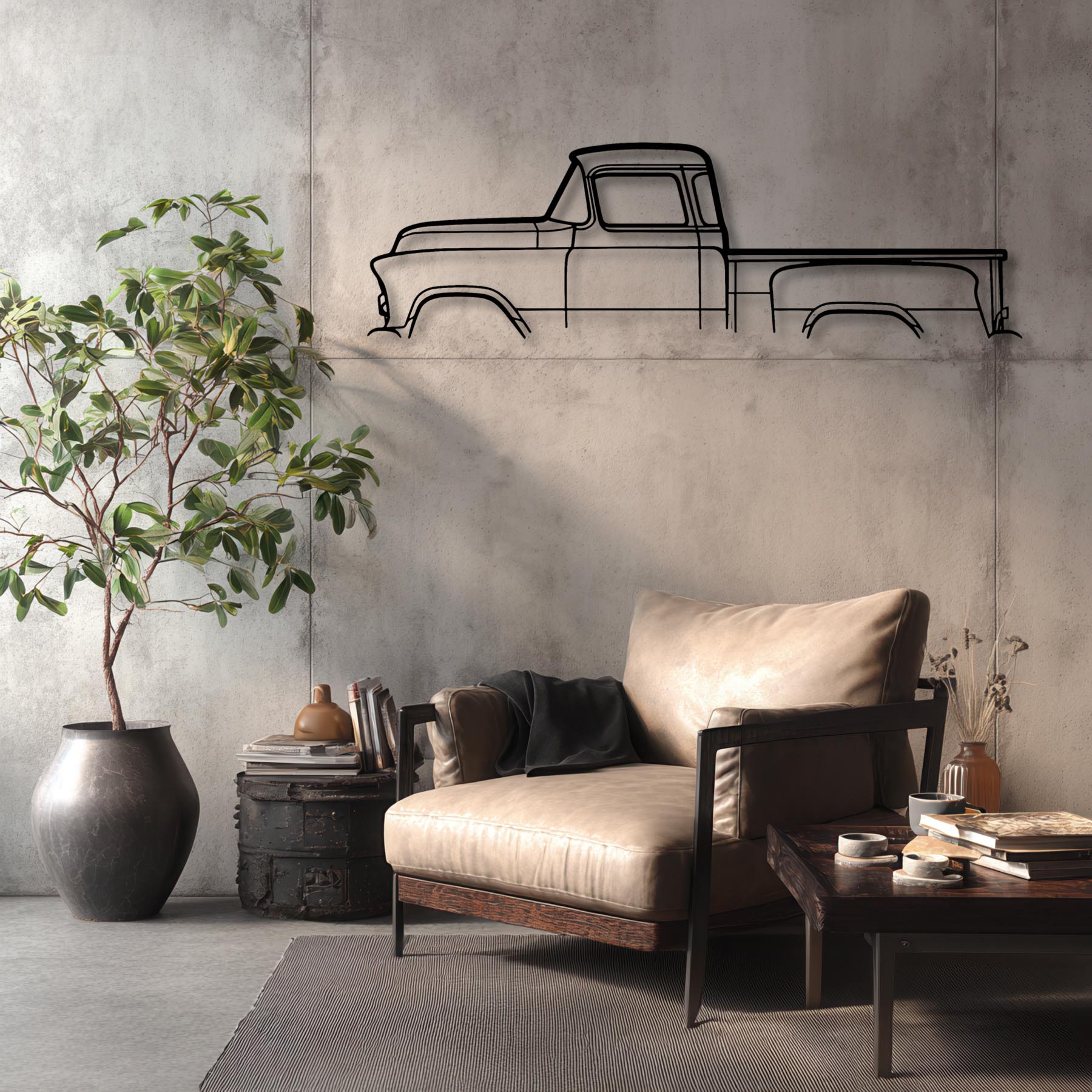 Short bed 3100 1955 Classic Silhouette Metal Wall Art