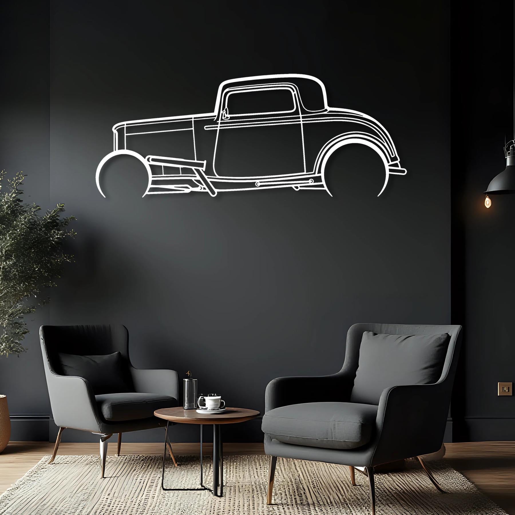 Street Rod 1932 Detailed Silhouette Metal Wall Art