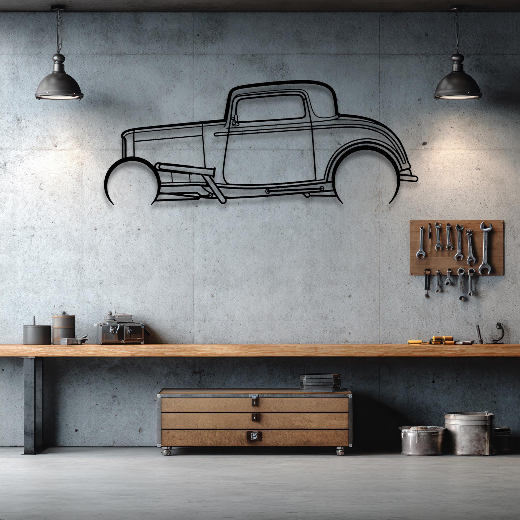 Street Rod 1932 Detailed Silhouette Metal Wall Art