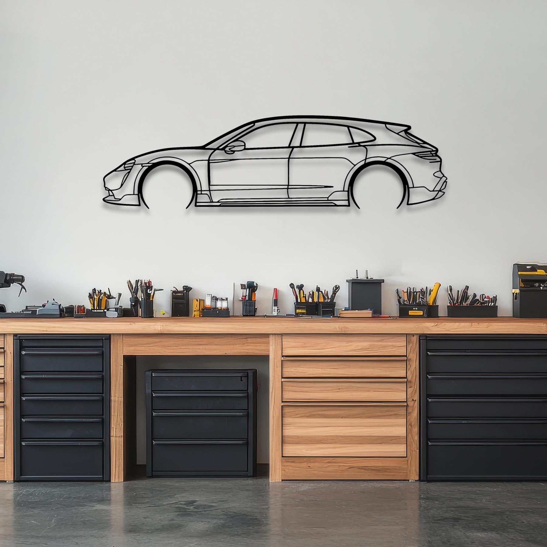 Taycan Turbo Cross Turismo Detailed Silhouette Metal Wall Art