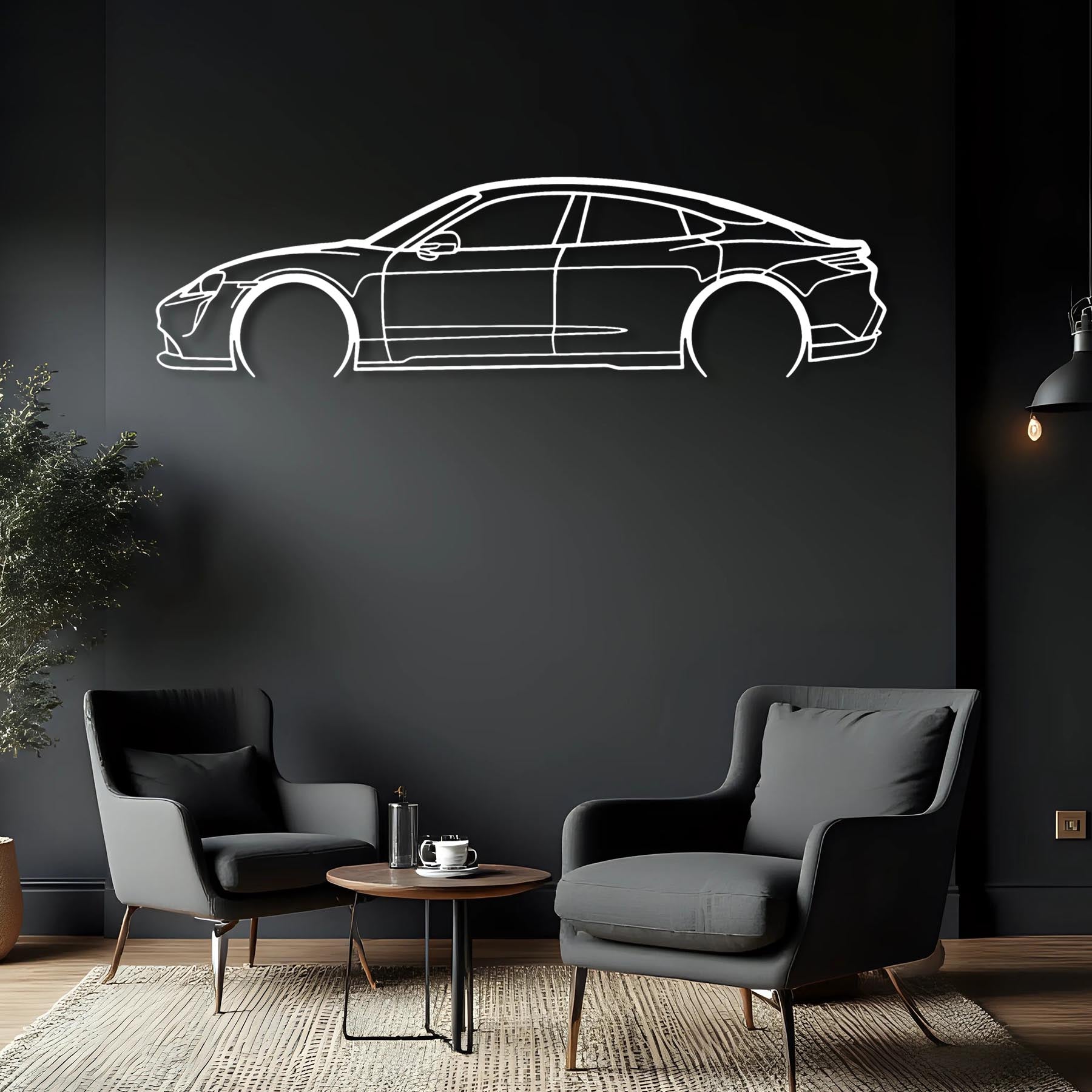 Taycan Turbo S Detailed Silhouette Metal Wall Art